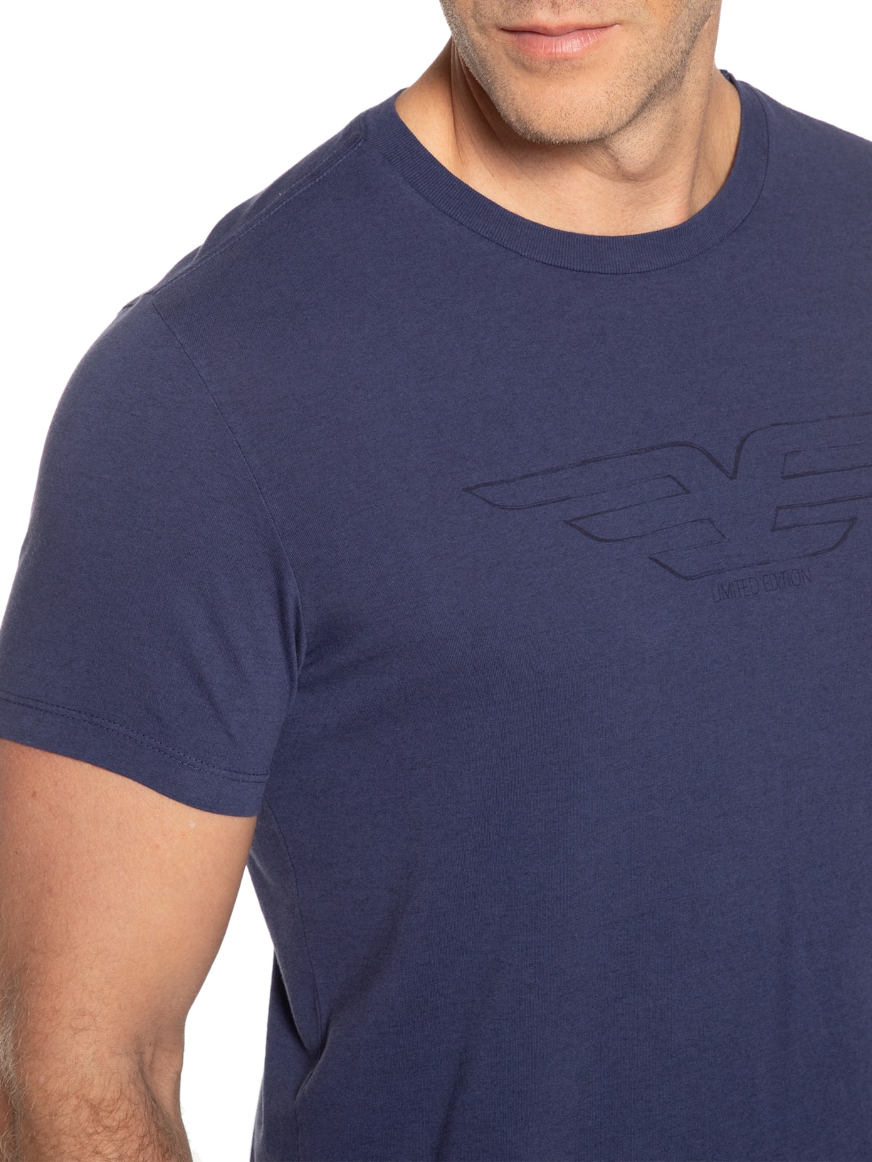 Camiseta Masculina Cotton Melange Easa Mirror Classic Manga Curta Azul Ellus