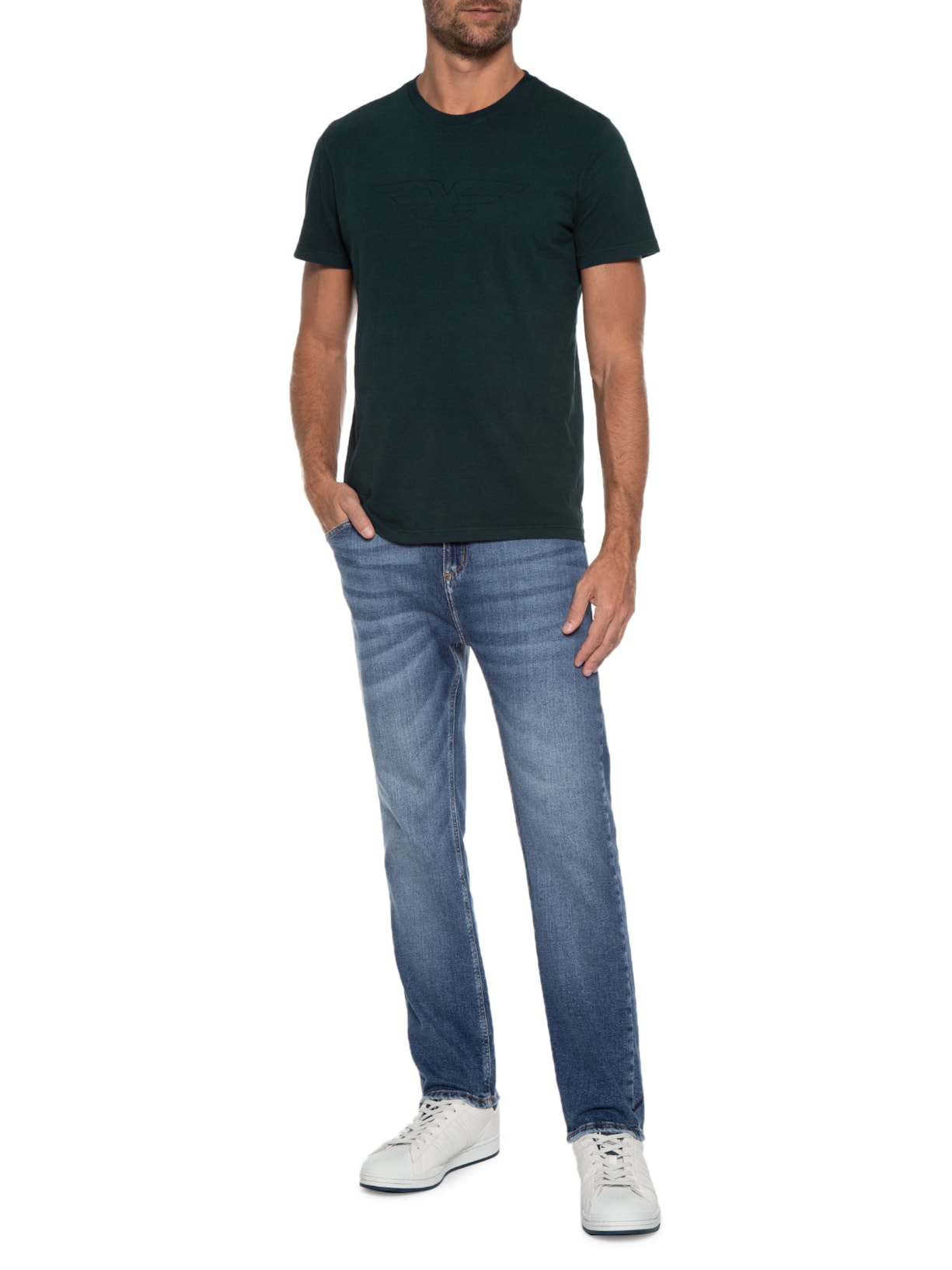 Camiseta Masculina Cotton Melange Easa Mirror Classic Manga Curta Verde Ellus