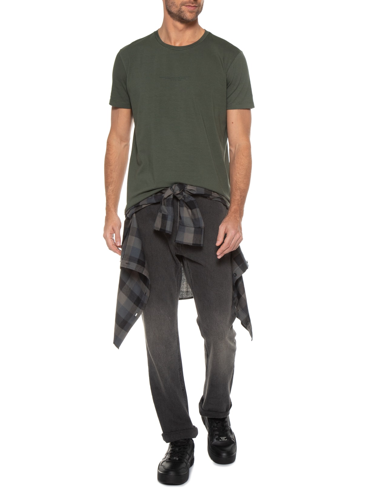 Camiseta Masculina Cotton Slim Something New Classic Manga Curta Verde Ellus