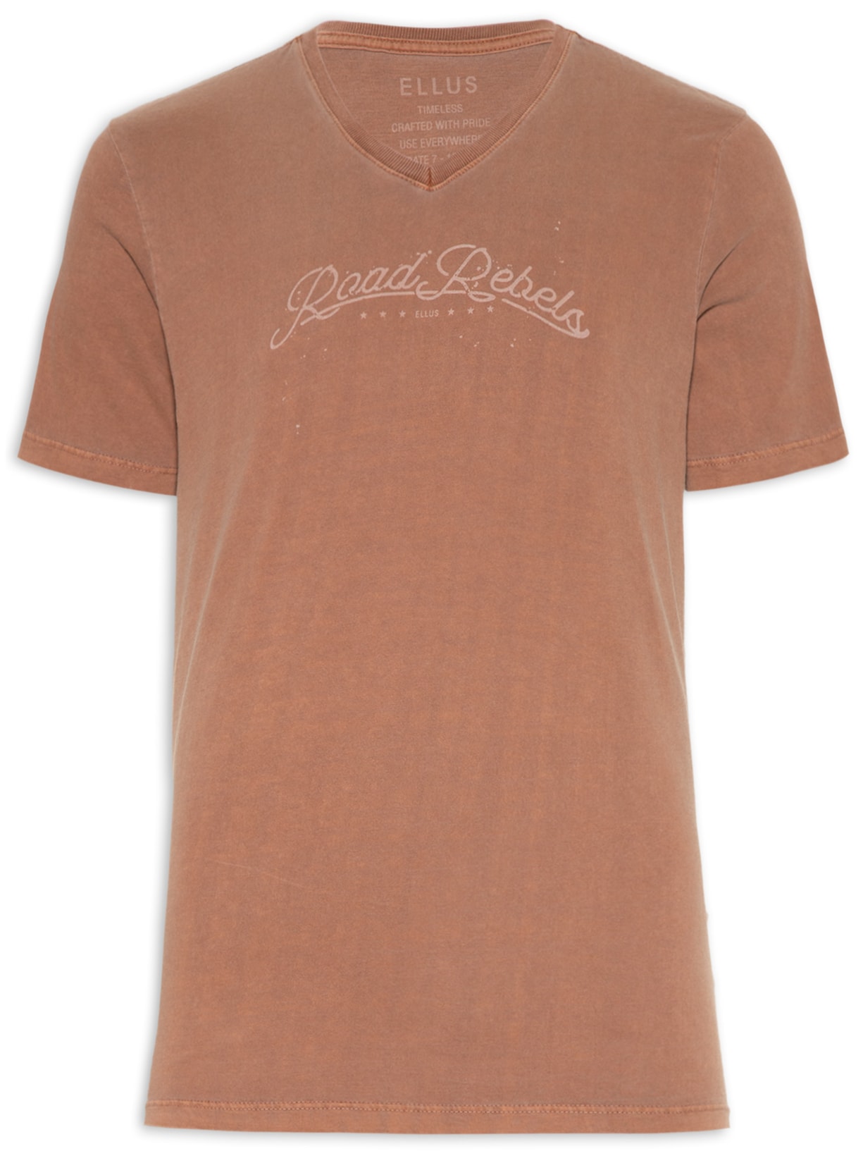 Camiseta Masculina Cotton Washed Road Rbls Classic Gola V Manga Curta - Marrom