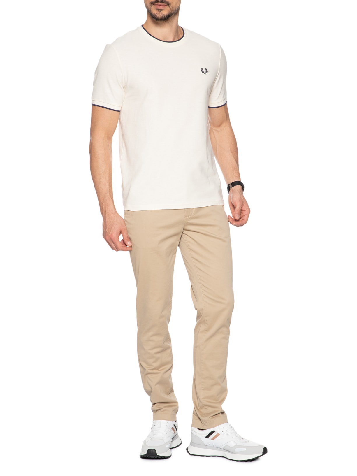 Camiseta Masculina Crepe Pique T-Shirt Branco Fred Perry