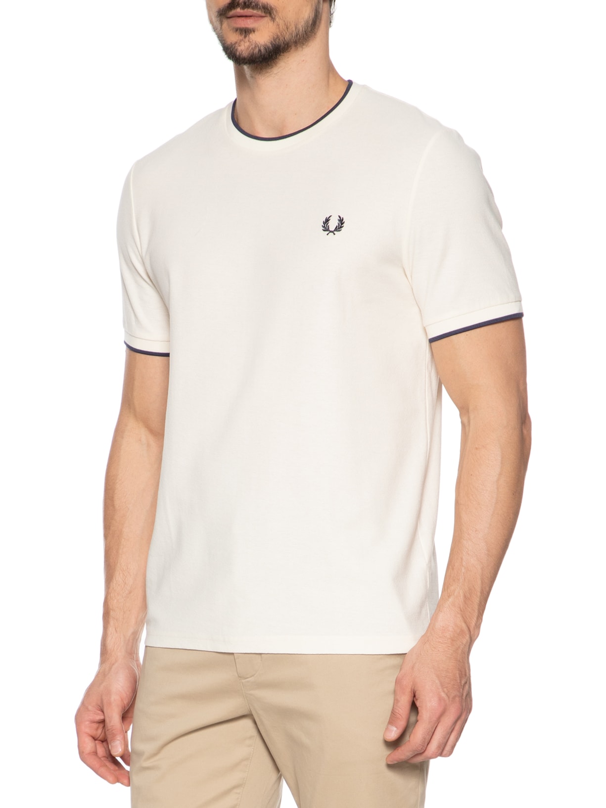 Camiseta Masculina Crepe Pique T-Shirt Branco Fred Perry