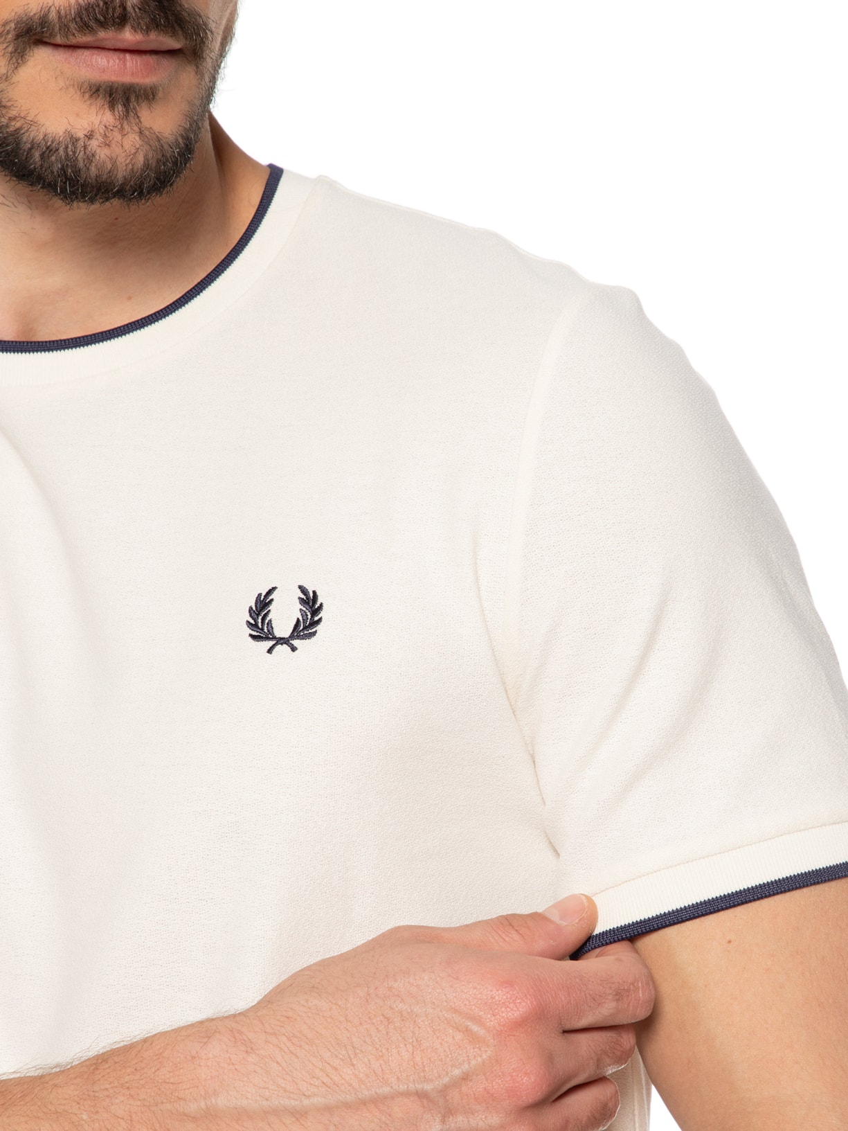 Camiseta Masculina Crepe Pique T-Shirt Branco Fred Perry