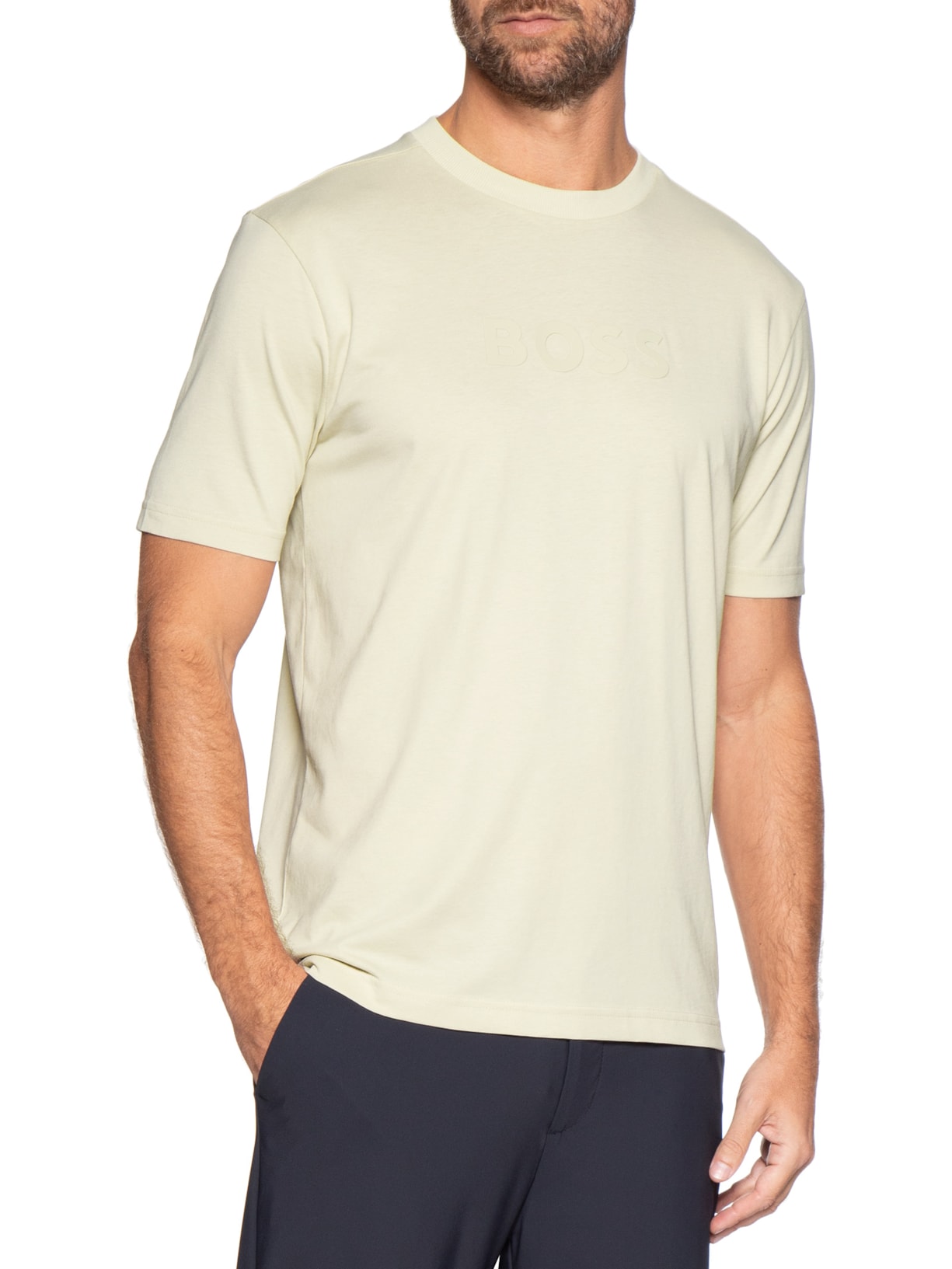 Camiseta Masculina Crew Neck TS-Logo Bege Boss