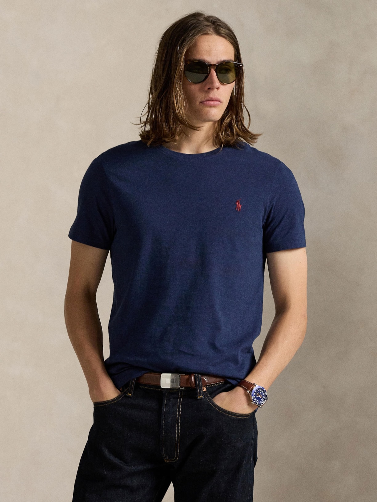Camiseta Masculina Custom Slim Fit Jersey Crewneck Azul Polo Ralph Lauren
