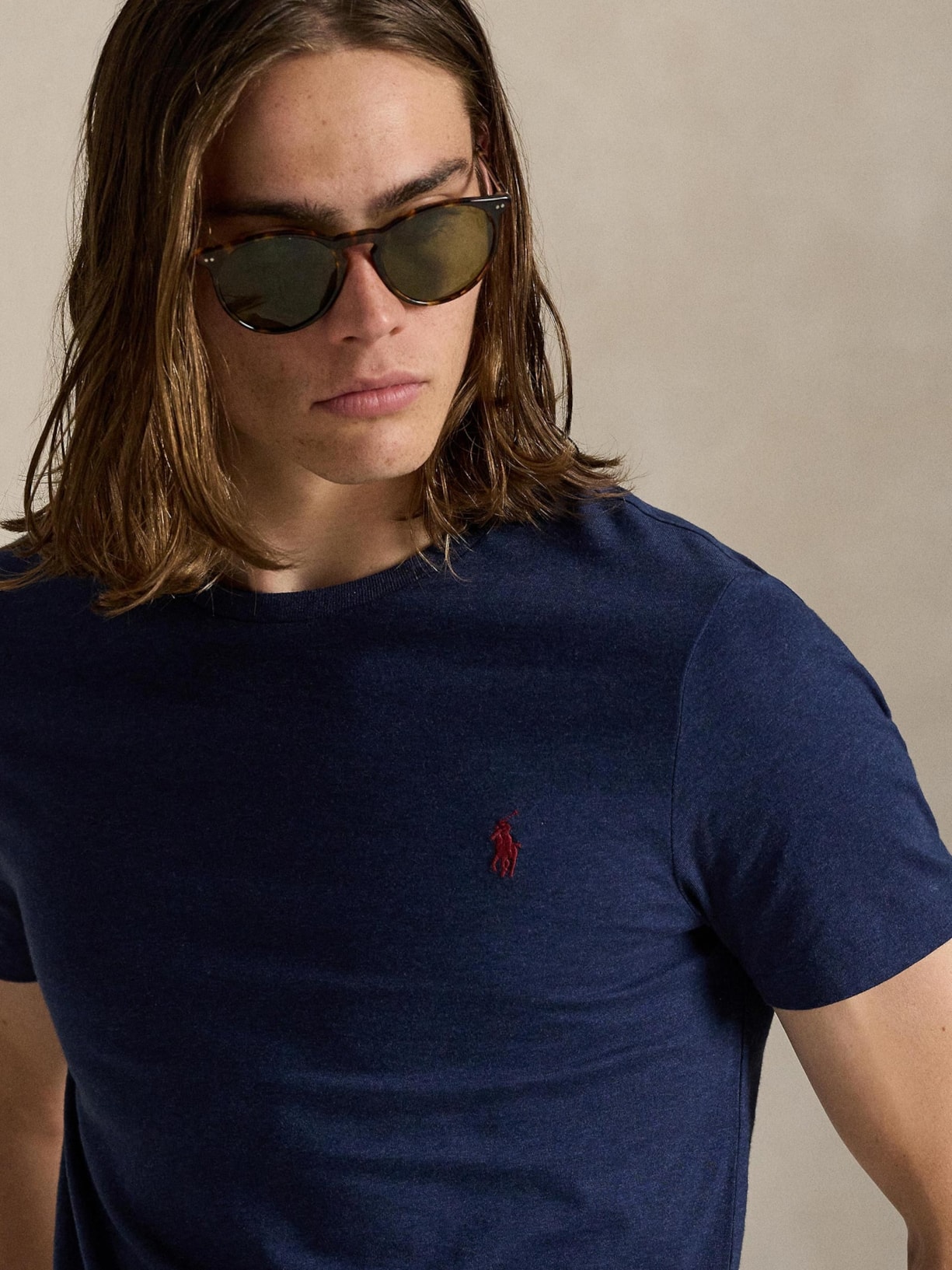 Camiseta Masculina Custom Slim Fit Jersey Crewneck Azul Polo Ralph Lauren