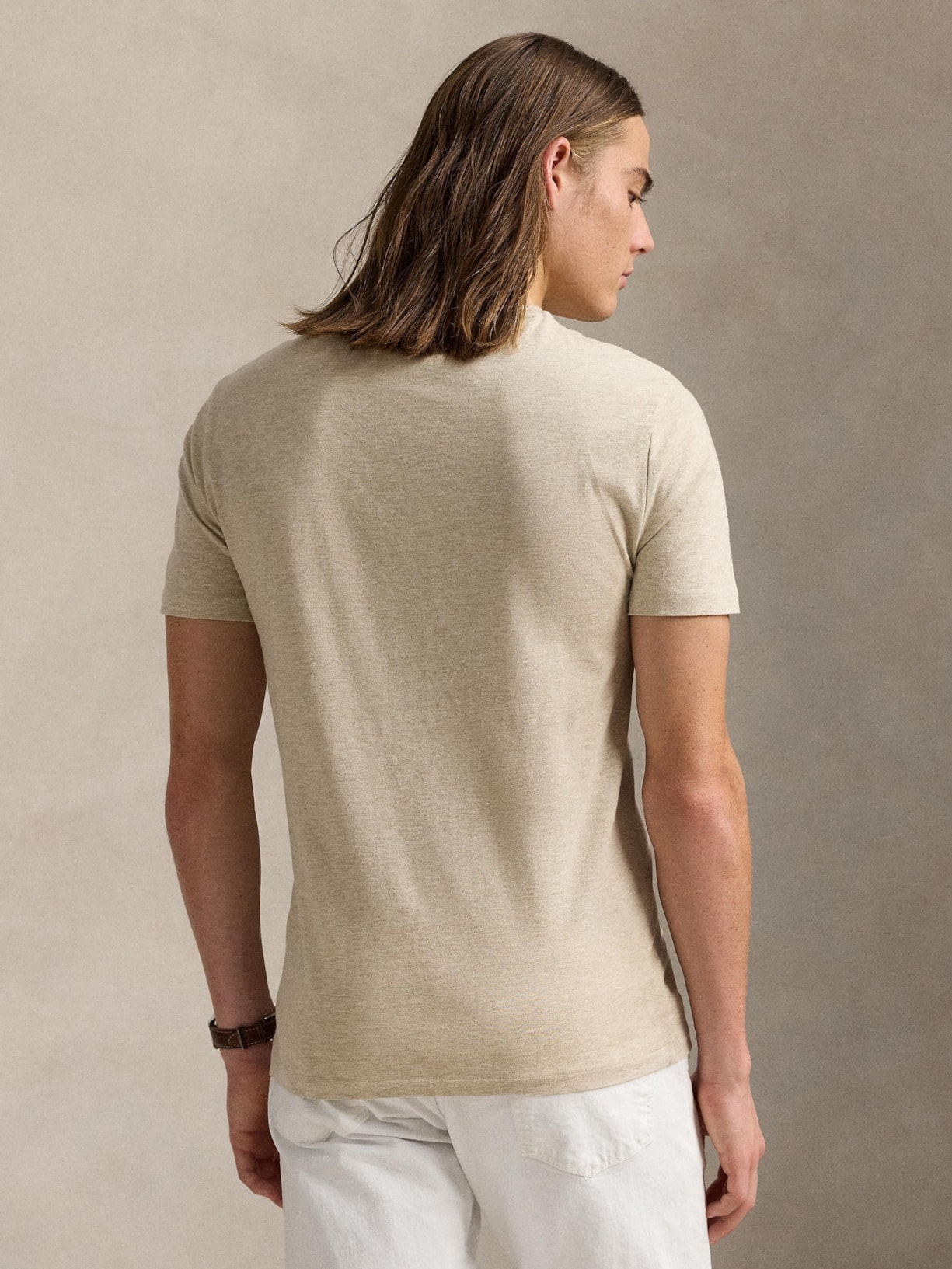 Camiseta Masculina Custom Slim Fit Jersey Crewneck Bege Polo Ralph Lauren