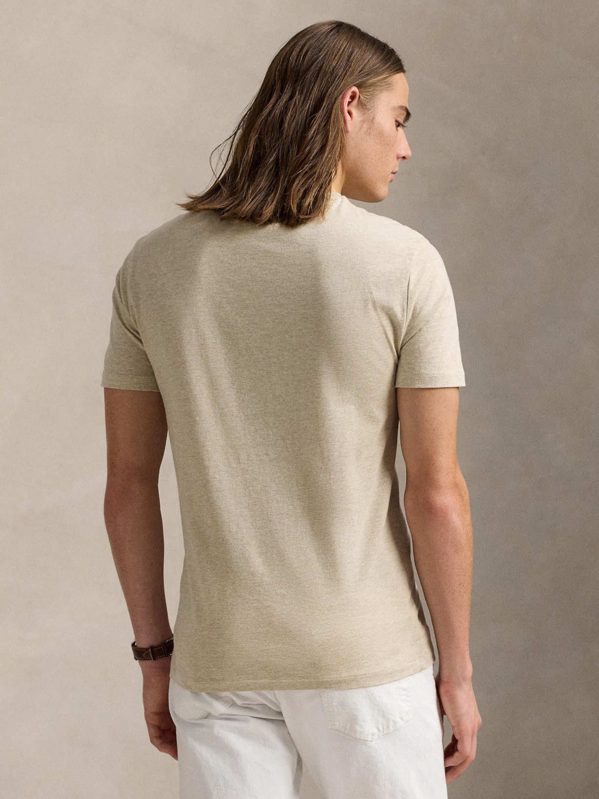 Camiseta Masculina Custom Slim Fit Jersey Crewneck Bege Polo Ralph Lauren