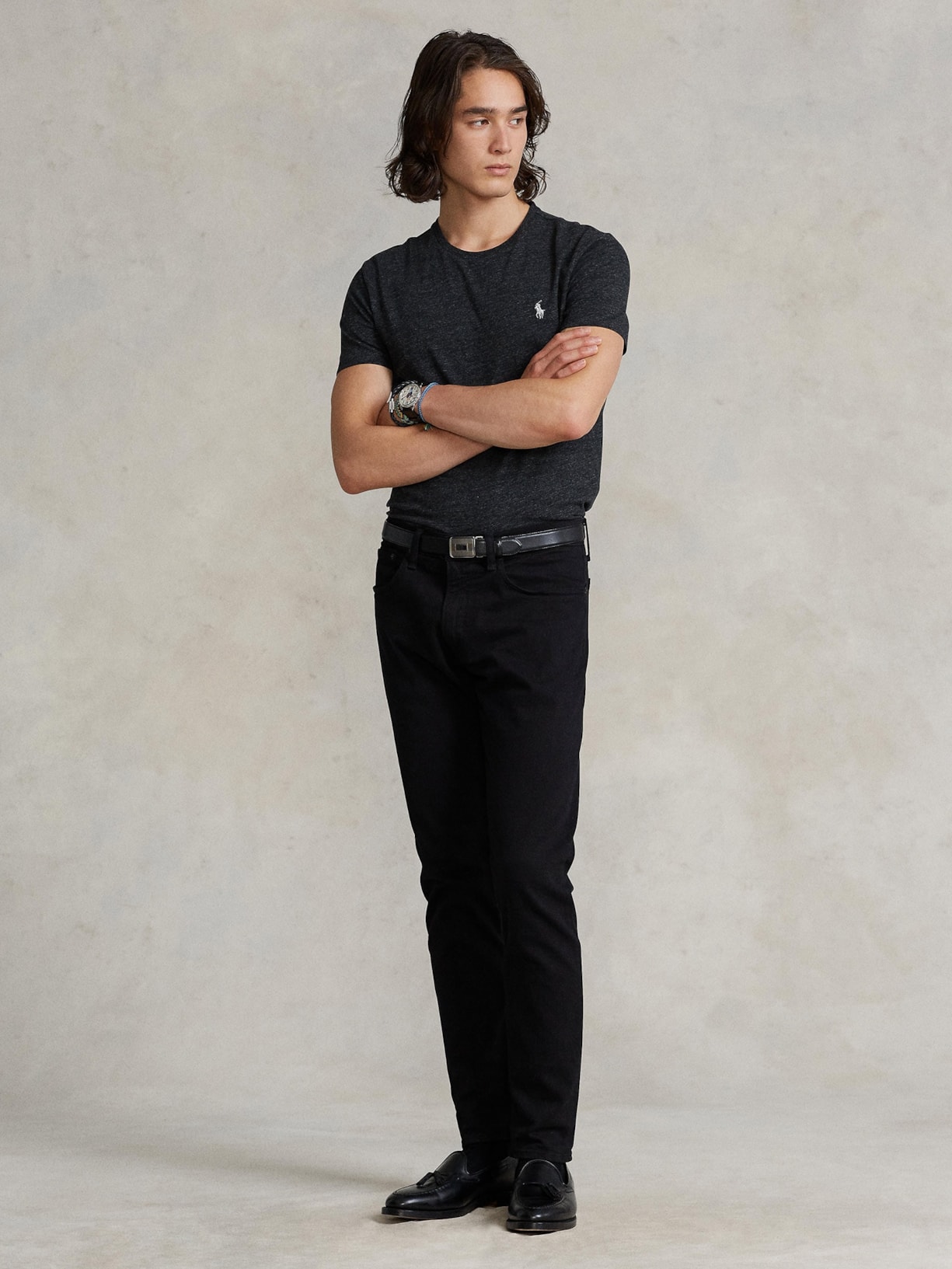 Camiseta Masculina Custom Slim Fit Jersey Crewneck Preto Polo Ralph Lauren