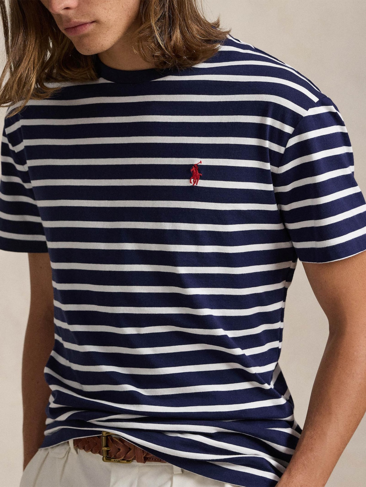 Camiseta Masculina Custom Slim Fit Striped Jersey Azul Polo Ralph Lauren