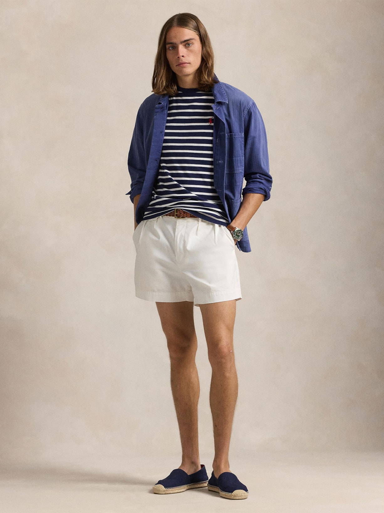 Camiseta Masculina Custom Slim Fit Striped Jersey Azul Polo Ralph Lauren