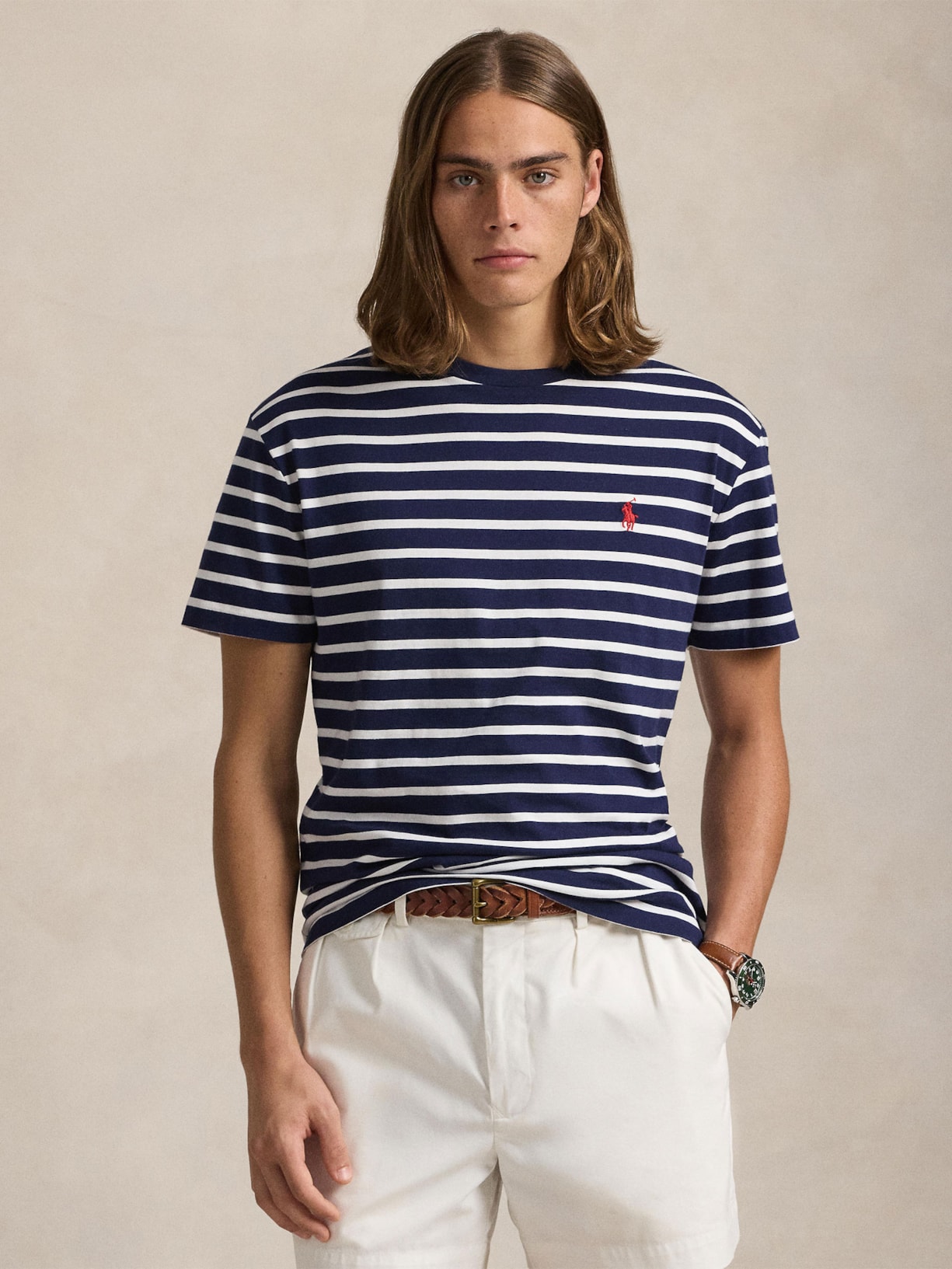 Camiseta Masculina Custom Slim Fit Striped Jersey Azul Polo Ralph Lauren