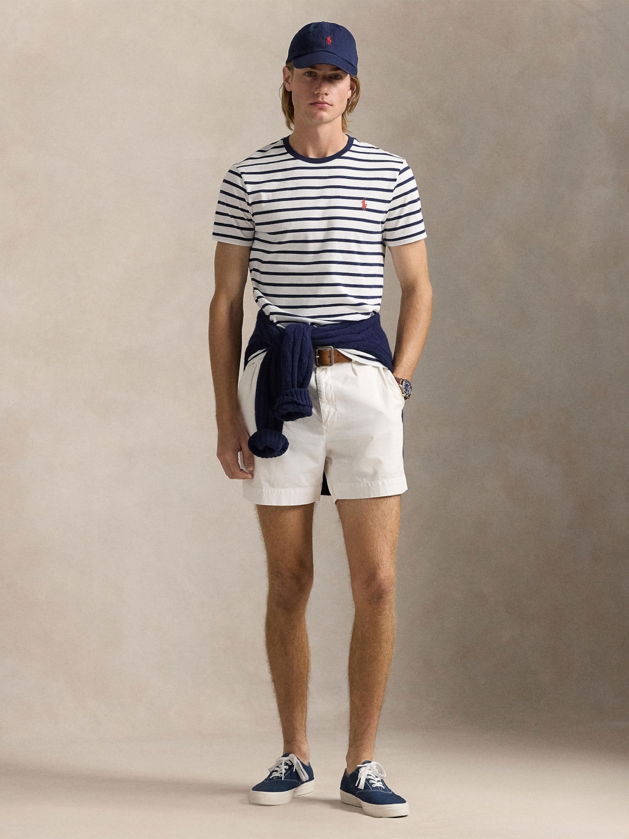 Camiseta Masculina Custom Slim Fit Striped Jersey Branco Polo Ralph Lauren