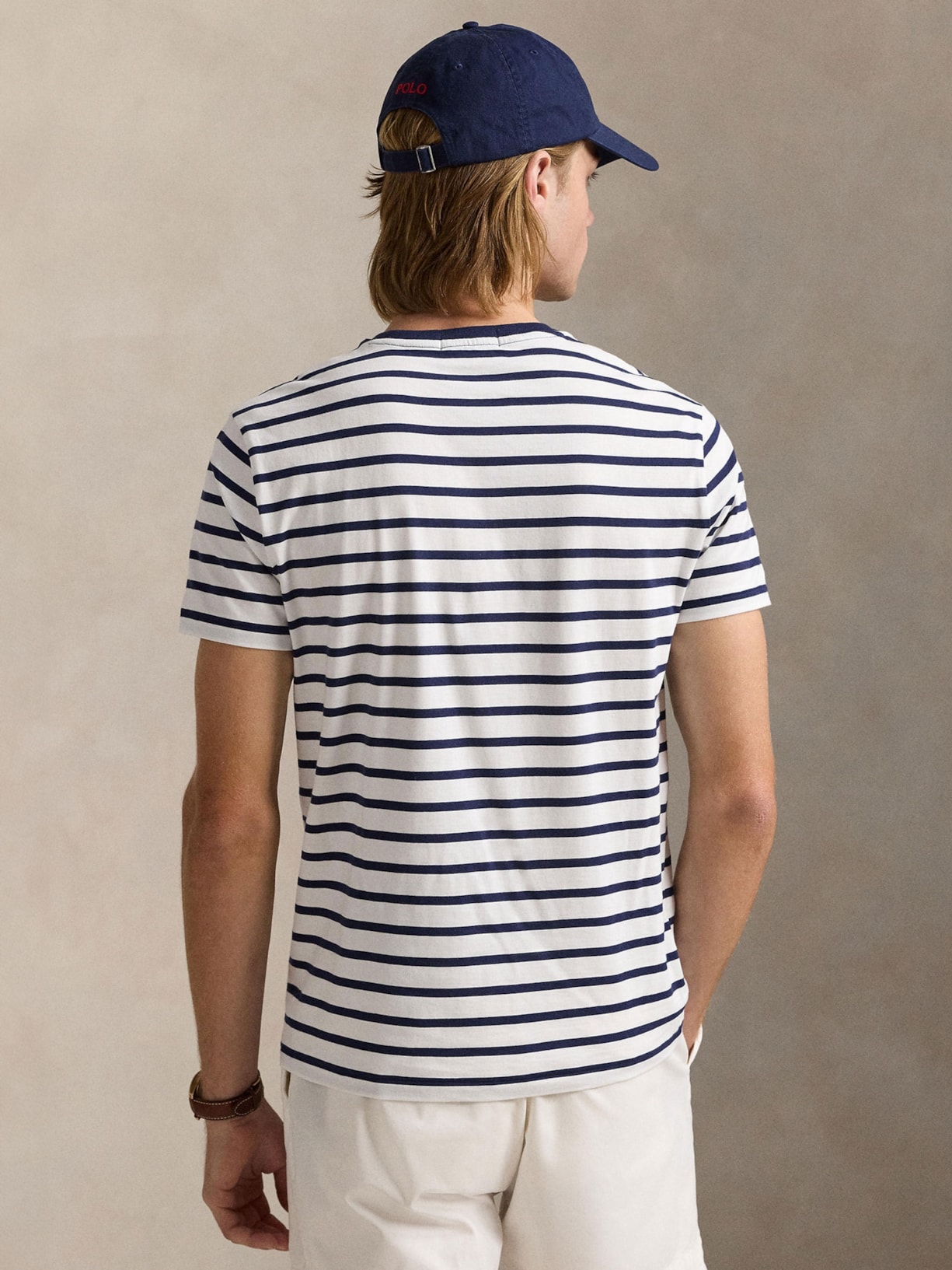 Camiseta Masculina Custom Slim Fit Striped Jersey Branco Polo Ralph Lauren