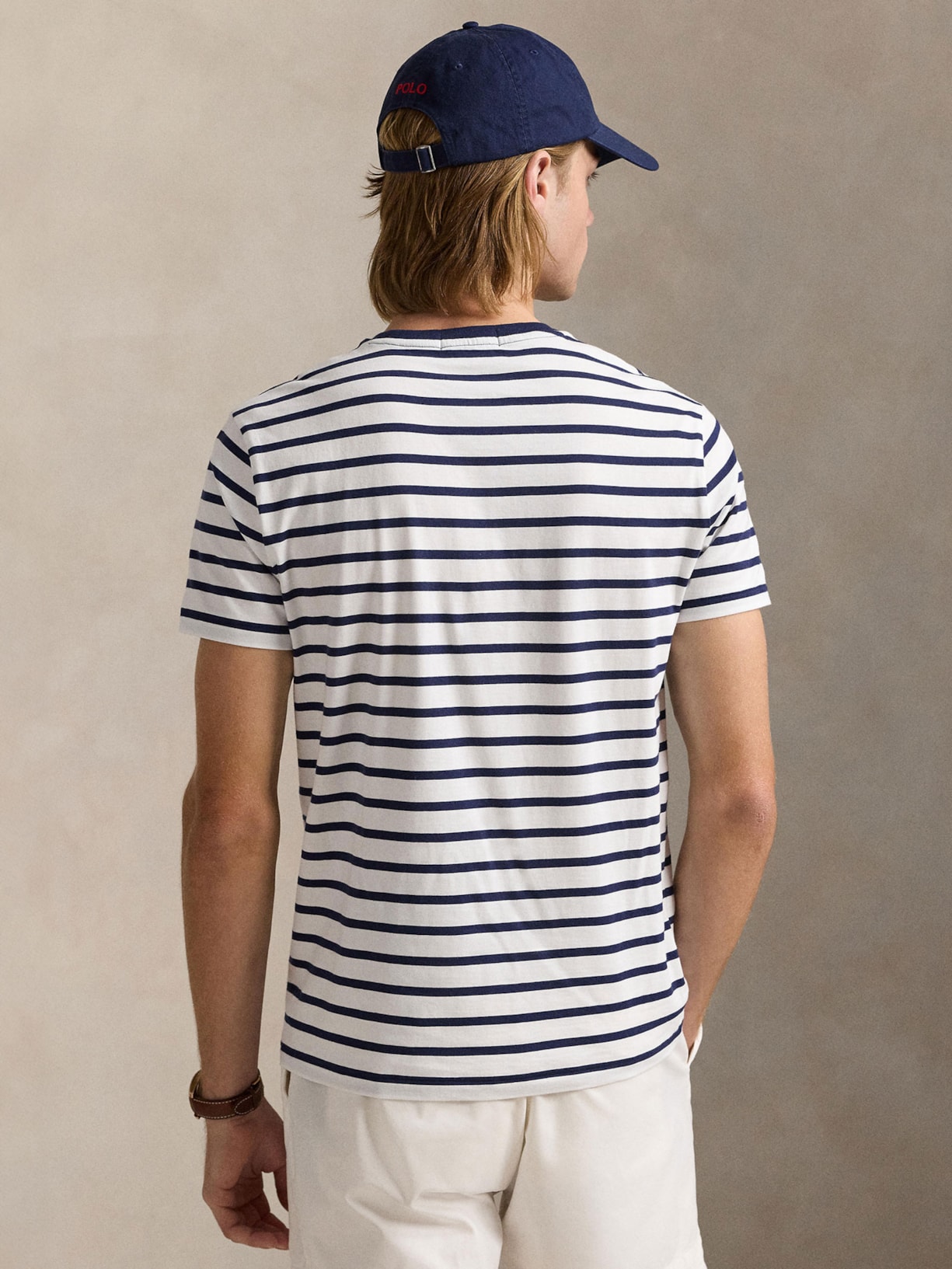 Camiseta Masculina Custom Slim Fit Striped Jersey Branco Polo Ralph Lauren
