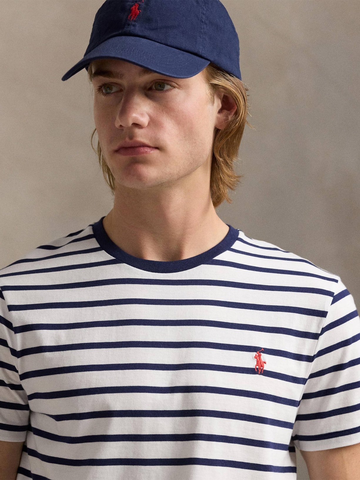 Camiseta Masculina Custom Slim Fit Striped Jersey Branco Polo Ralph Lauren