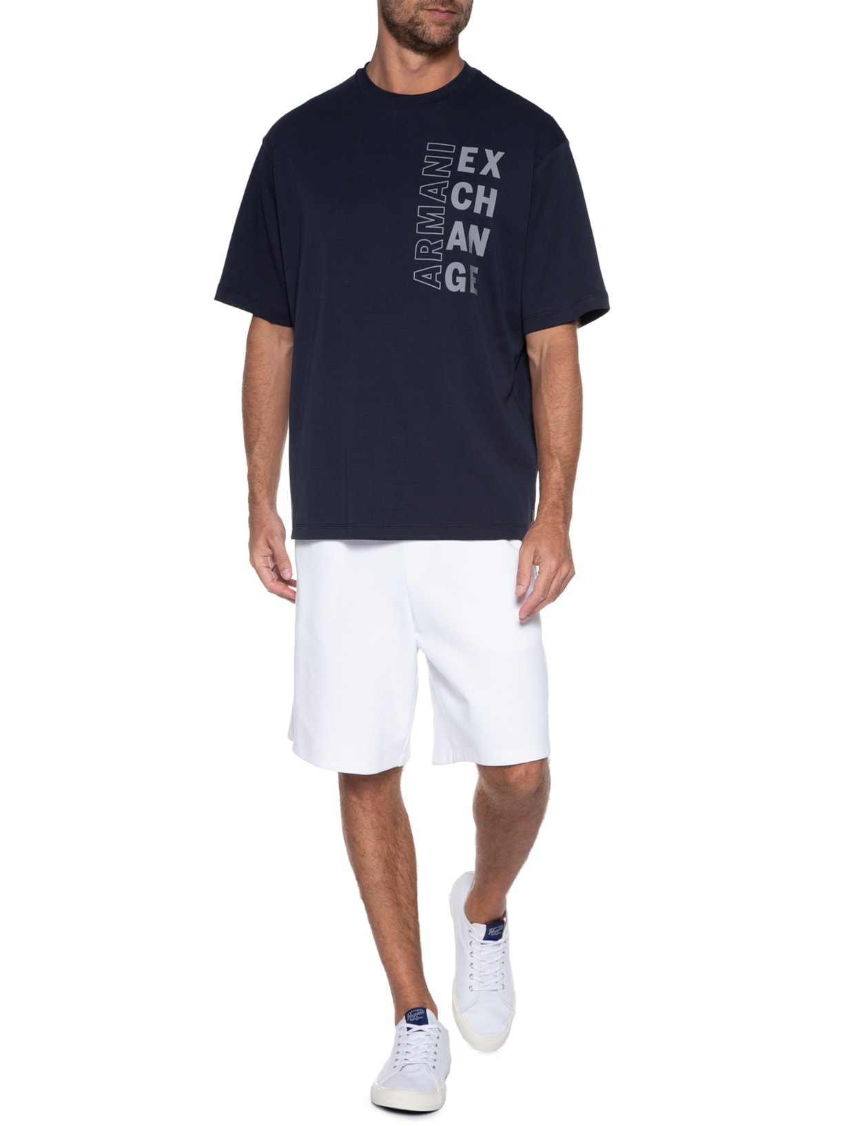 Camiseta Masculina De Malha Azul Armani Exchange