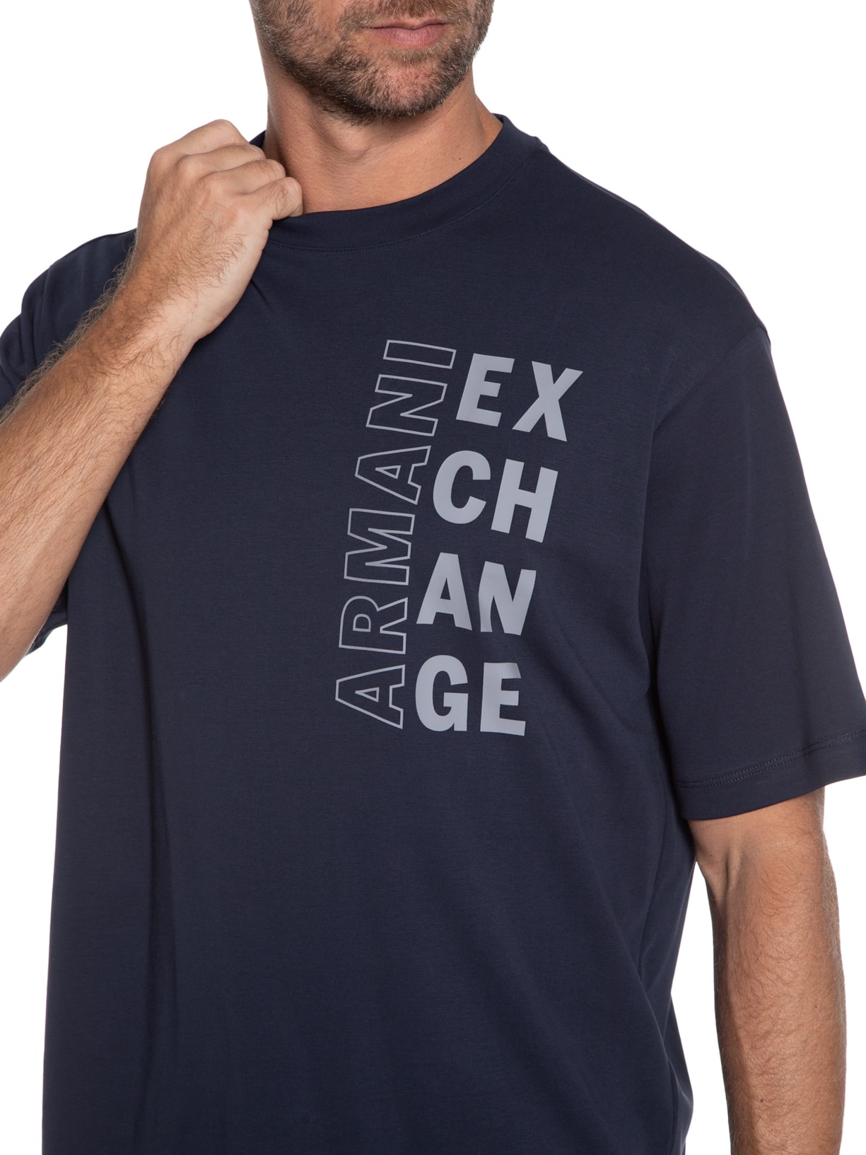 Camiseta Masculina De Malha Azul Armani Exchange
