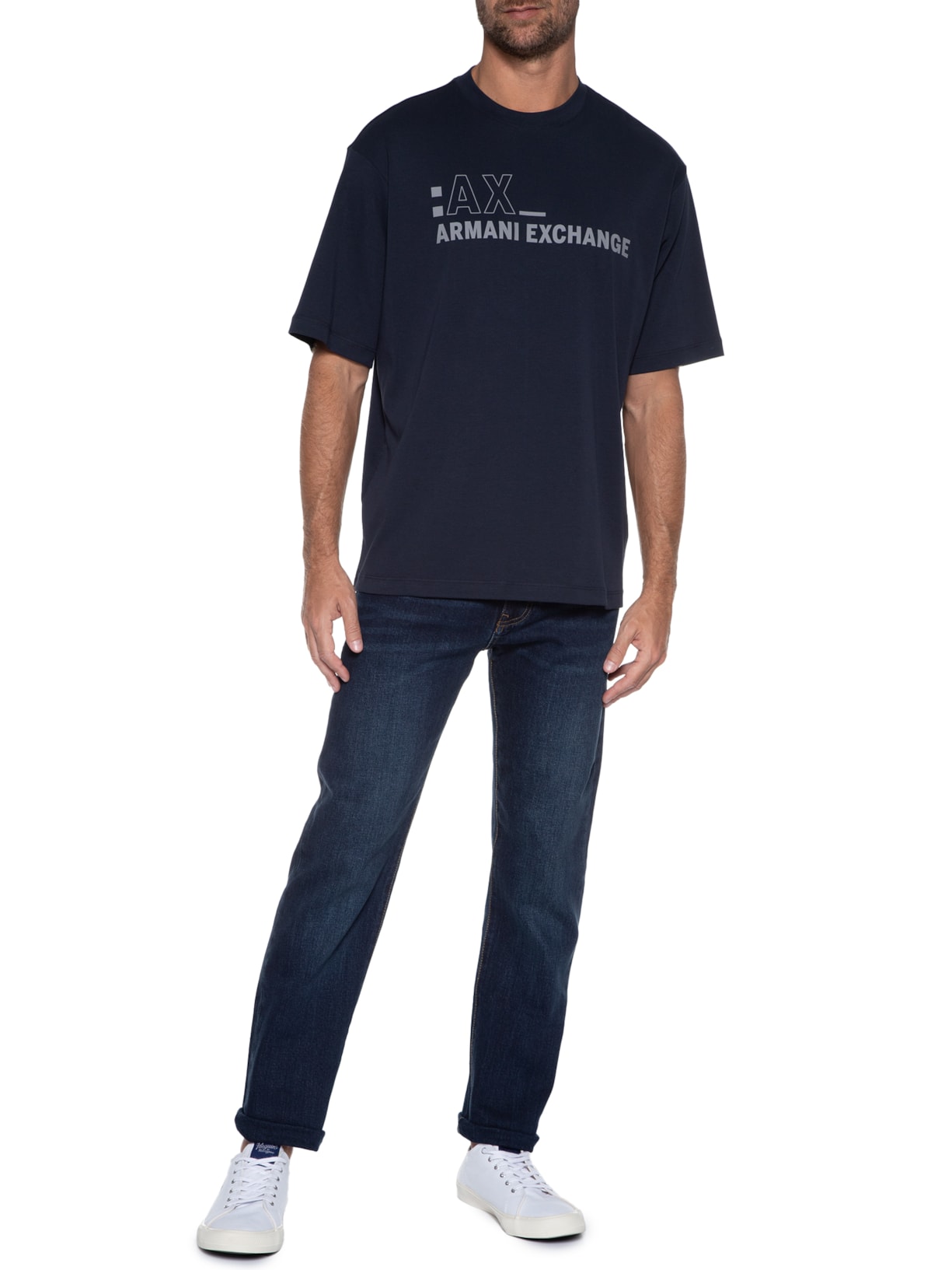 Camiseta Masculina De Malha Azul Armani Exchange