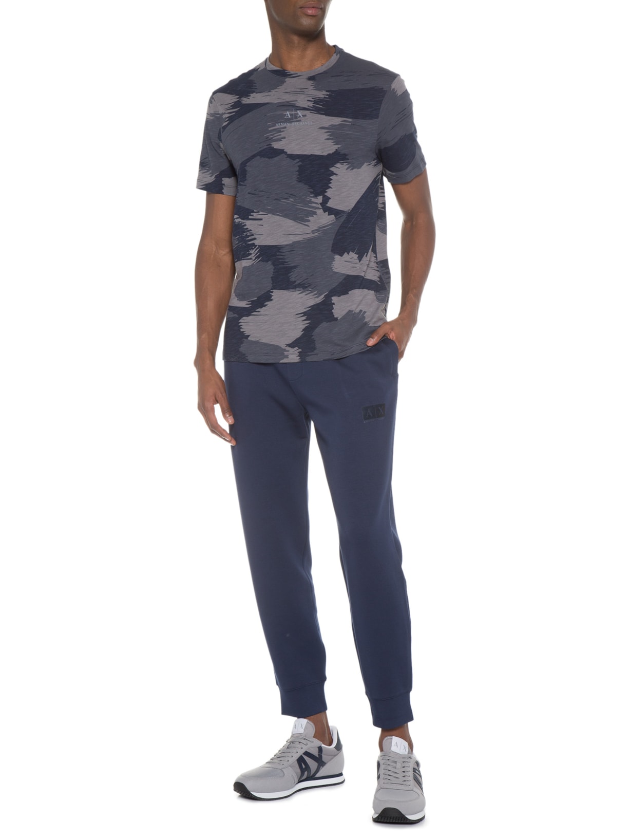 Camiseta Masculina De Malha Camuflada Armani Exchange Azul Armani Exchange