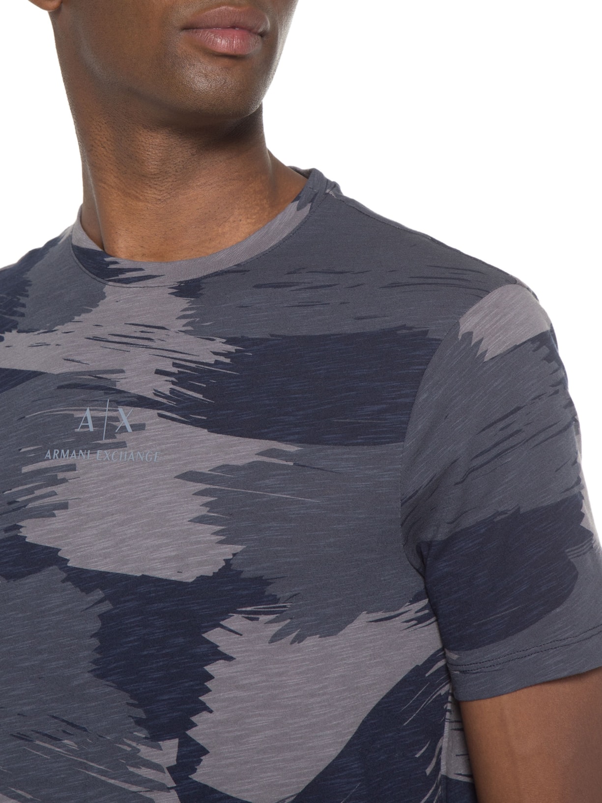 Camiseta Masculina De Malha Camuflada Armani Exchange Azul Armani Exchange