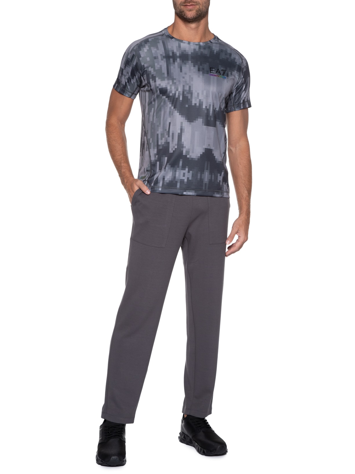 Camiseta Masculina De Malha Cinza Ea7 Emporio Armani