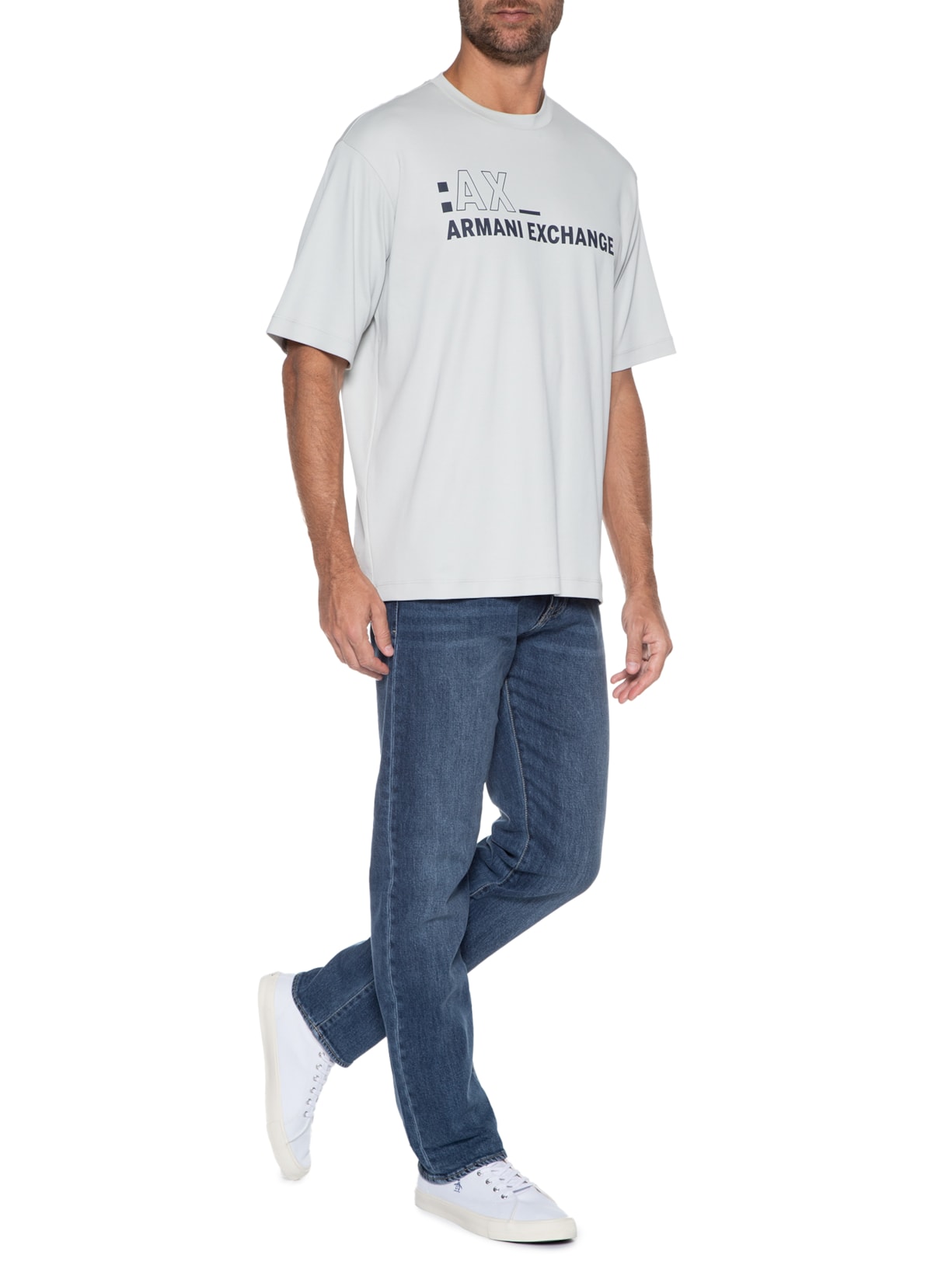 Camiseta Masculina De Malha Cinza Armani Exchange