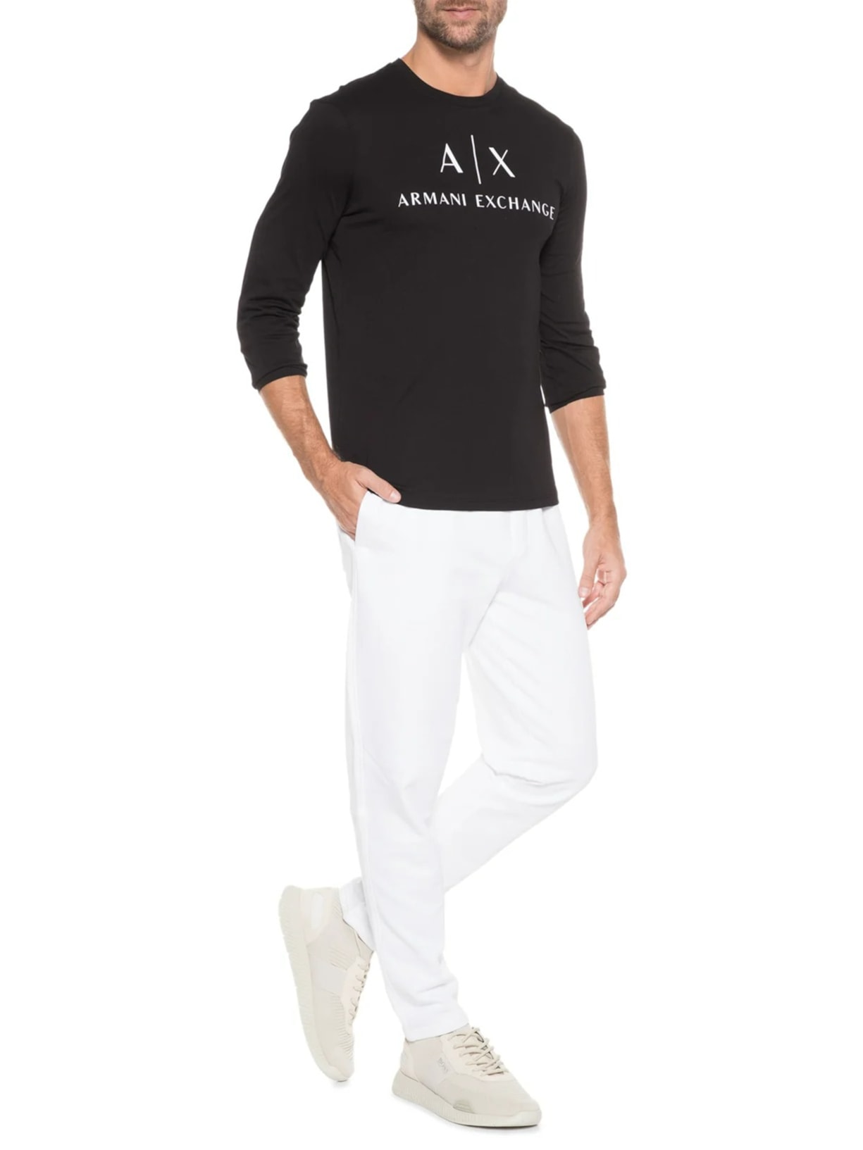 Camiseta Masculina De Malha Manga Longa Preto Armani Exchange