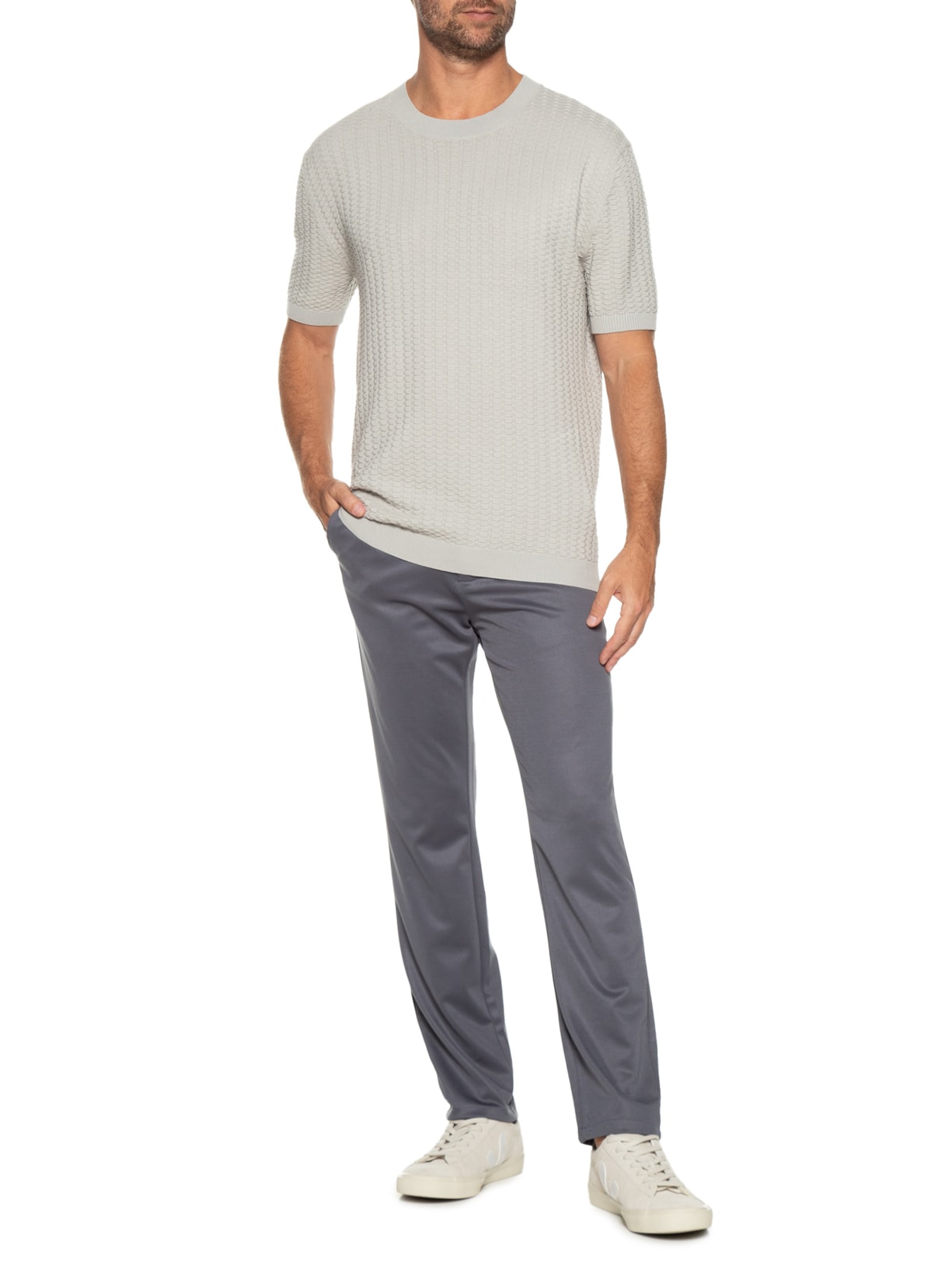 Camiseta Masculina De Tricot Texturizada Cinza '2 Essential