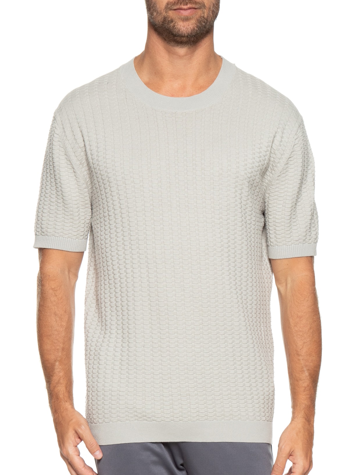Camiseta Masculina De Tricot Texturizada Cinza '2 Essential