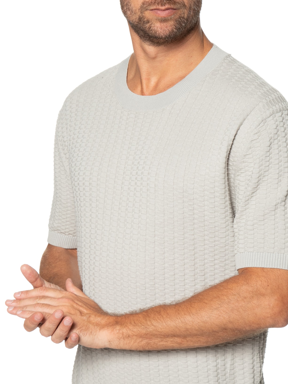 Camiseta Masculina De Tricot Texturizada Cinza '2 Essential
