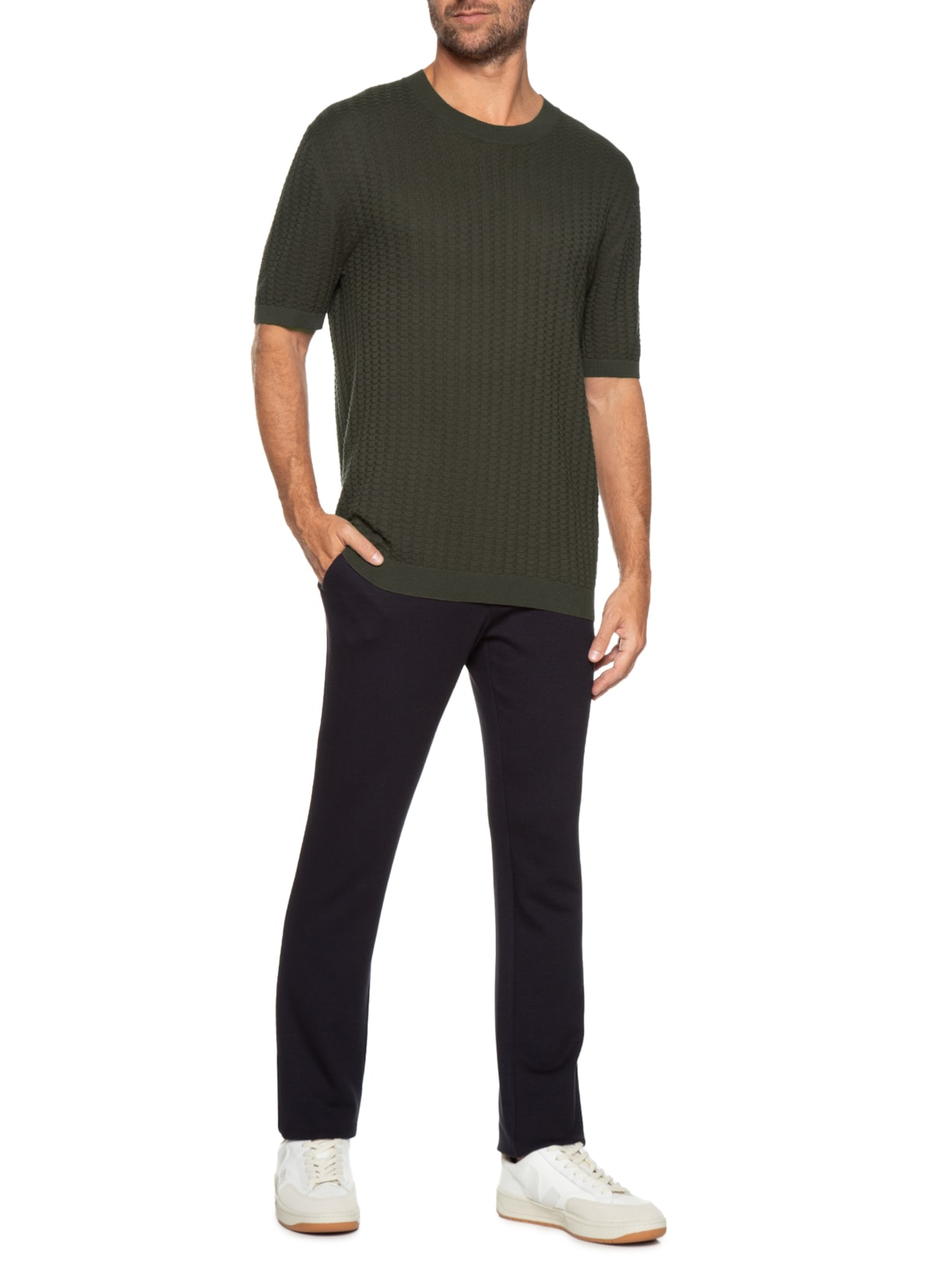 Camiseta Masculina De Tricot Texturizada Verde '2 Essential