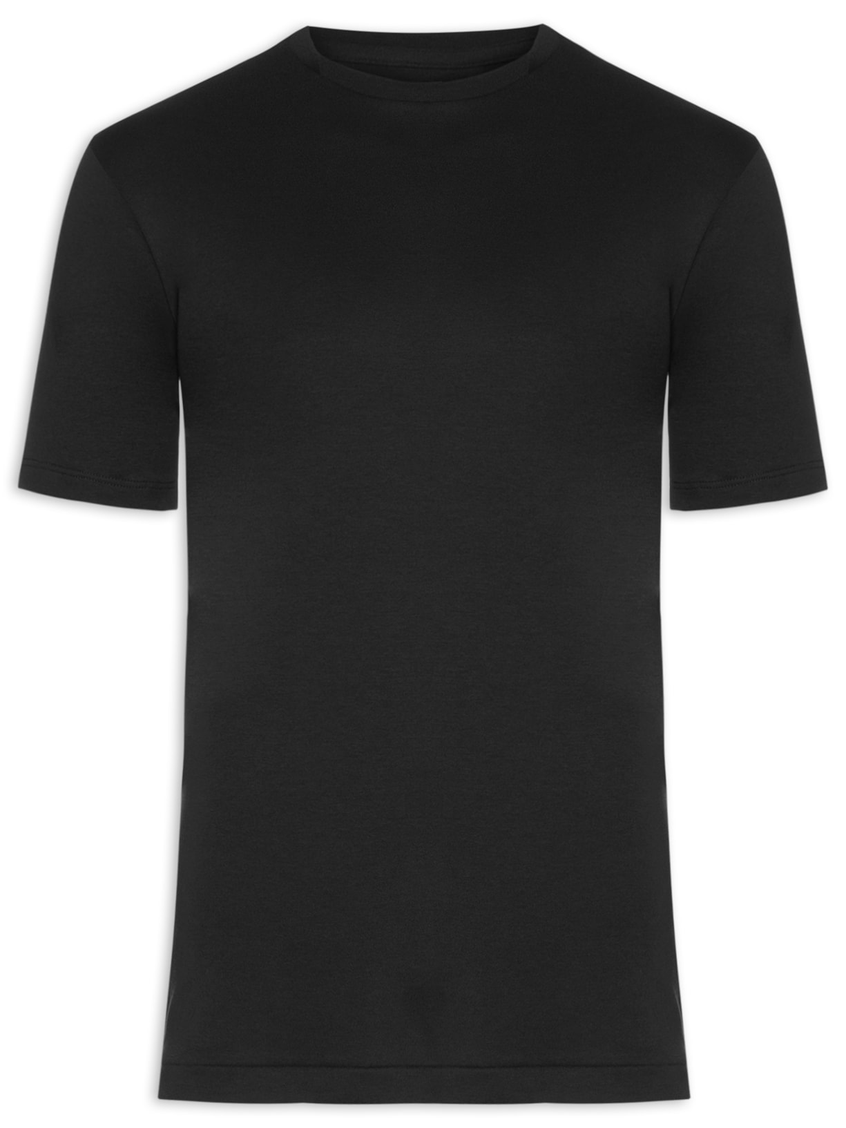 Camiseta Masculina Detalhe Gola Cruzada Em Algodão Pima - Preto