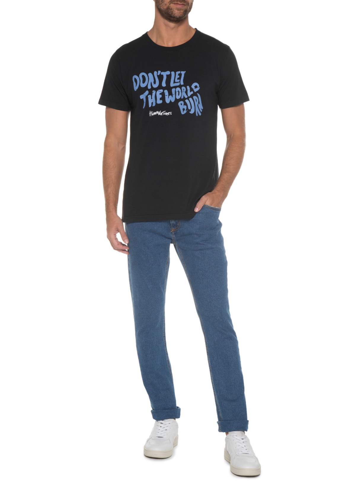 Camiseta Masculina Don't Let The World Burn Preto Purple Yellow