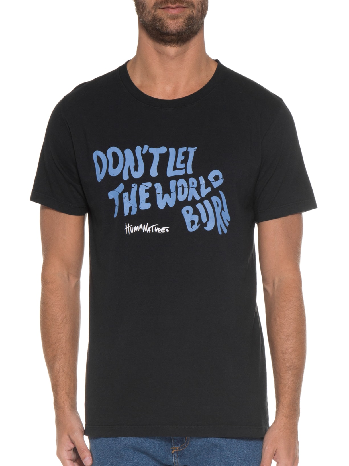 Camiseta Masculina Don't Let The World Burn Preto Purple Yellow