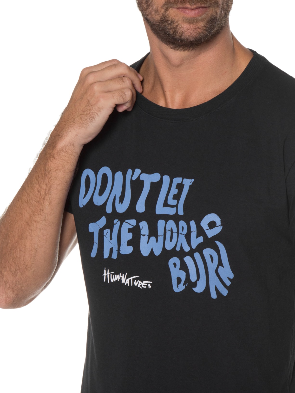 Camiseta Masculina Don't Let The World Burn Preto Purple Yellow