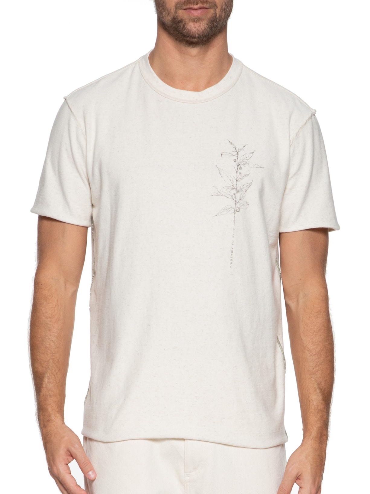 Camiseta Masculina Double Inspired By Nature Manga Curta Bege Osklen