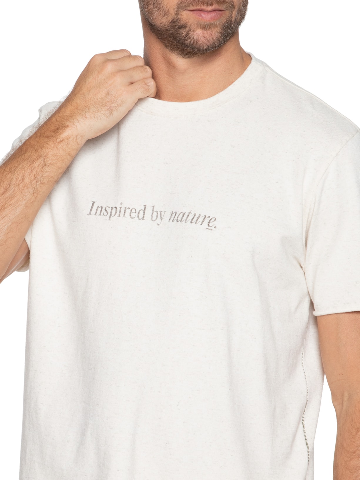 Camiseta Masculina Double Inspired By Nature Manga Curta Bege Osklen