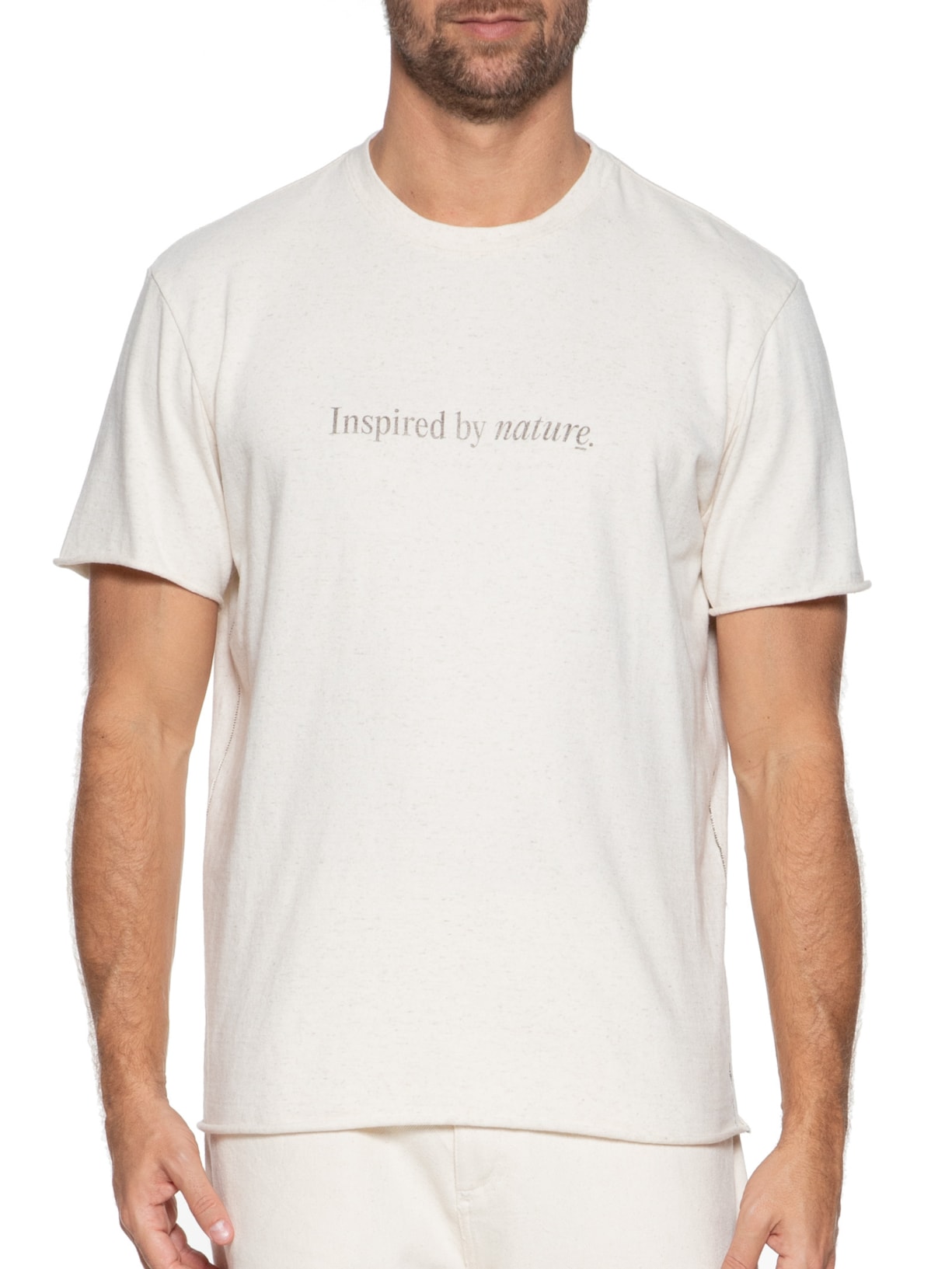 Camiseta Masculina Double Inspired By Nature Manga Curta Bege Osklen