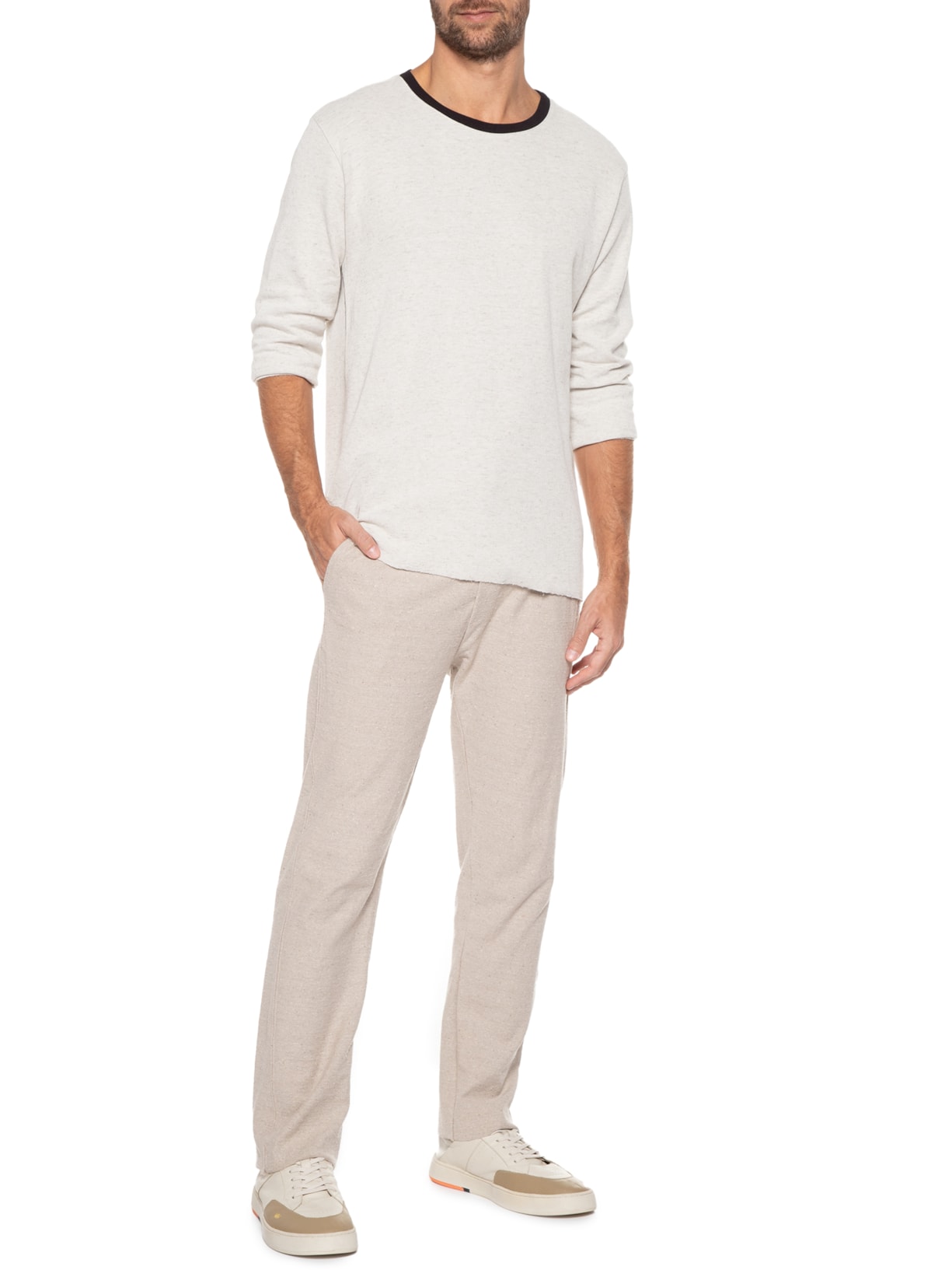 Camiseta Masculina Double Juta Manga Longa Bege Osklen