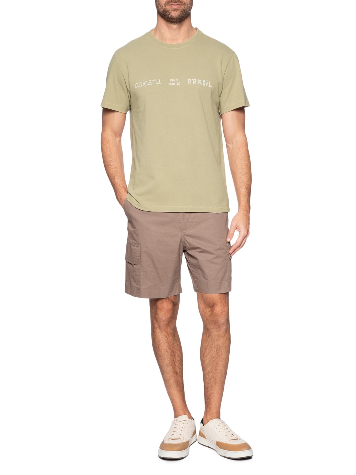 Camiseta Masculina E-Colors Caiçara Type Manga Curta Bege Osklen