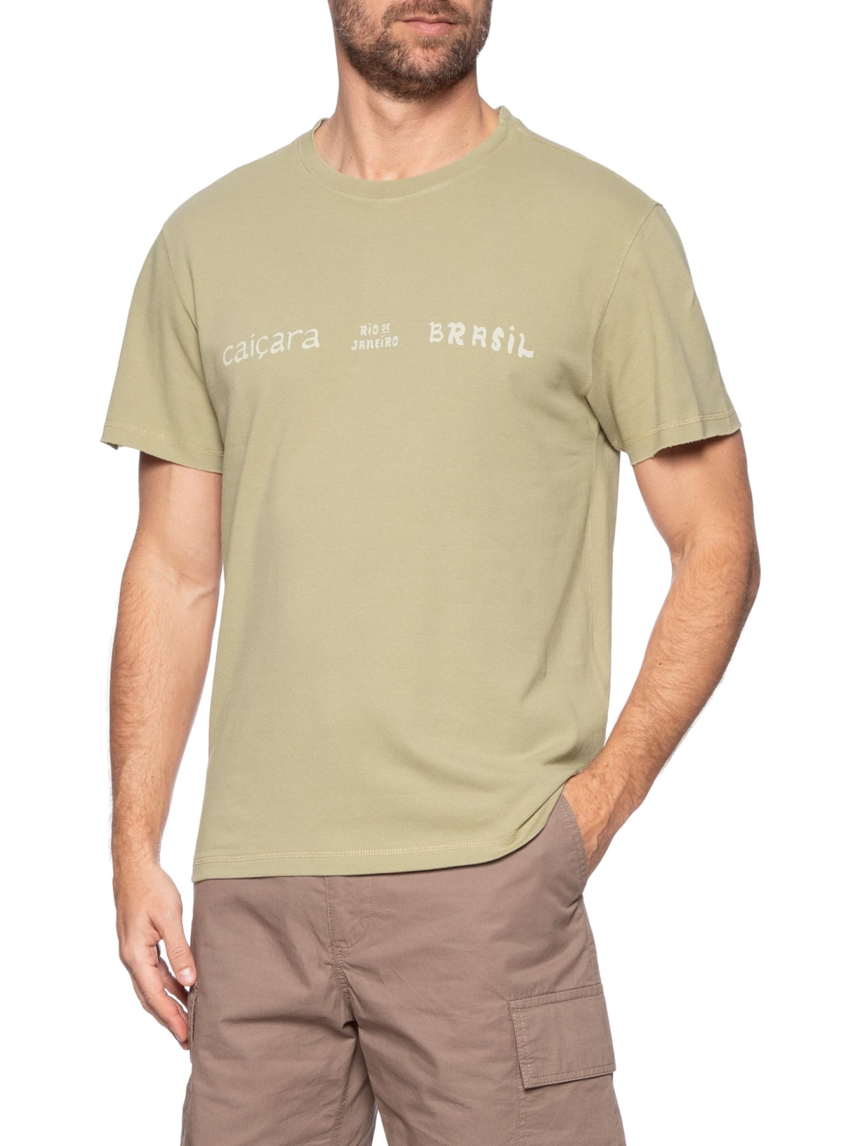 Camiseta Masculina E-Colors Caiçara Type Manga Curta Bege Osklen