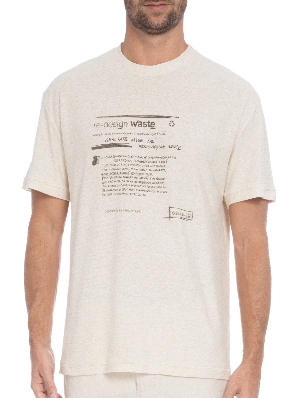 Camiseta Masculina Eco Blend Redesign Waste Bege Osklen