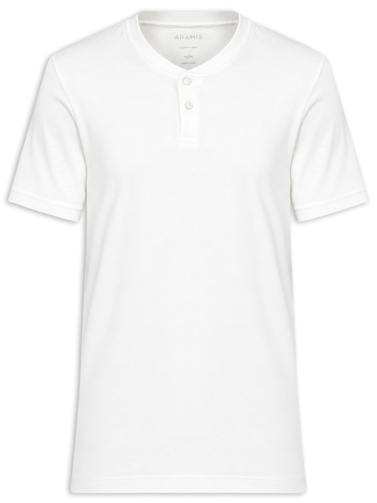Camiseta Masculina Em Algodão Pima Canelado Com Botões Branco Aramis