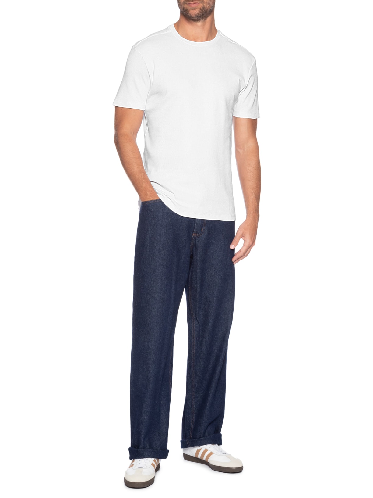 Camiseta Masculina Em Ribana Com Logo Monograma Branco Calvin Klein Jeans