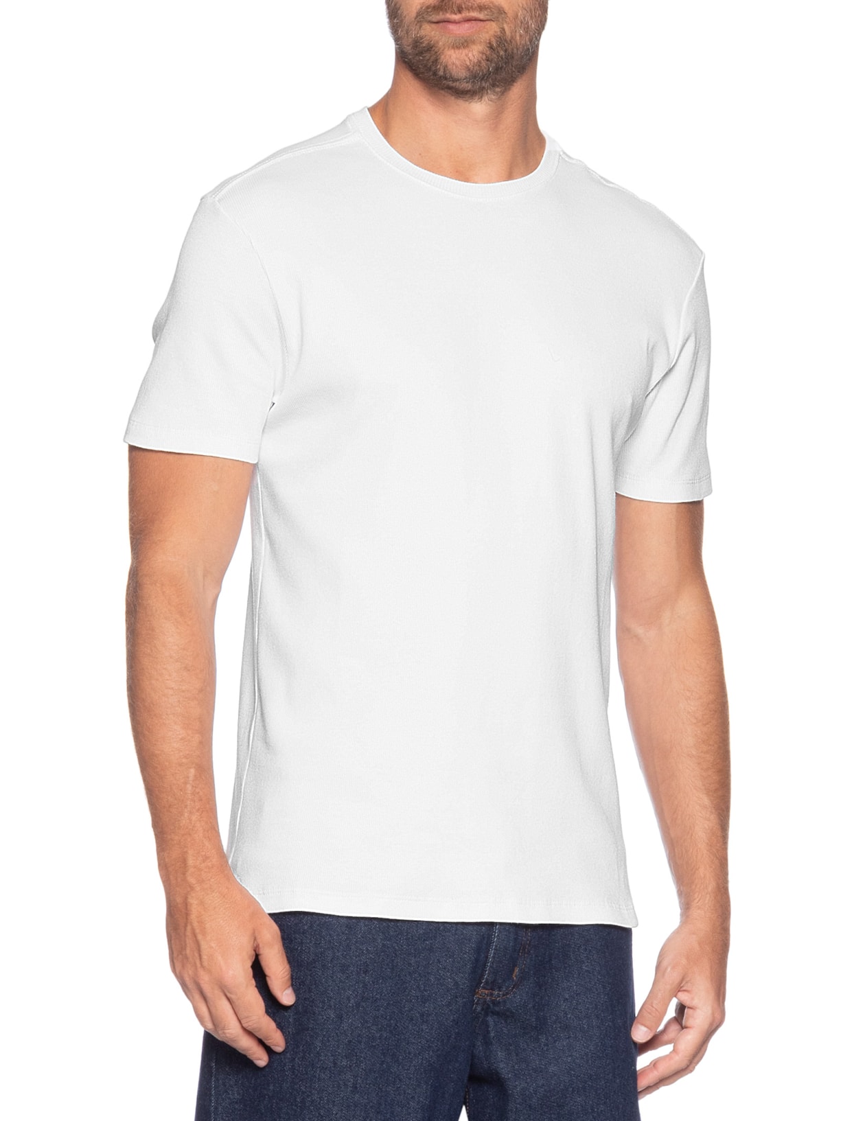 Camiseta Masculina Em Ribana Com Logo Monograma Branco Calvin Klein Jeans