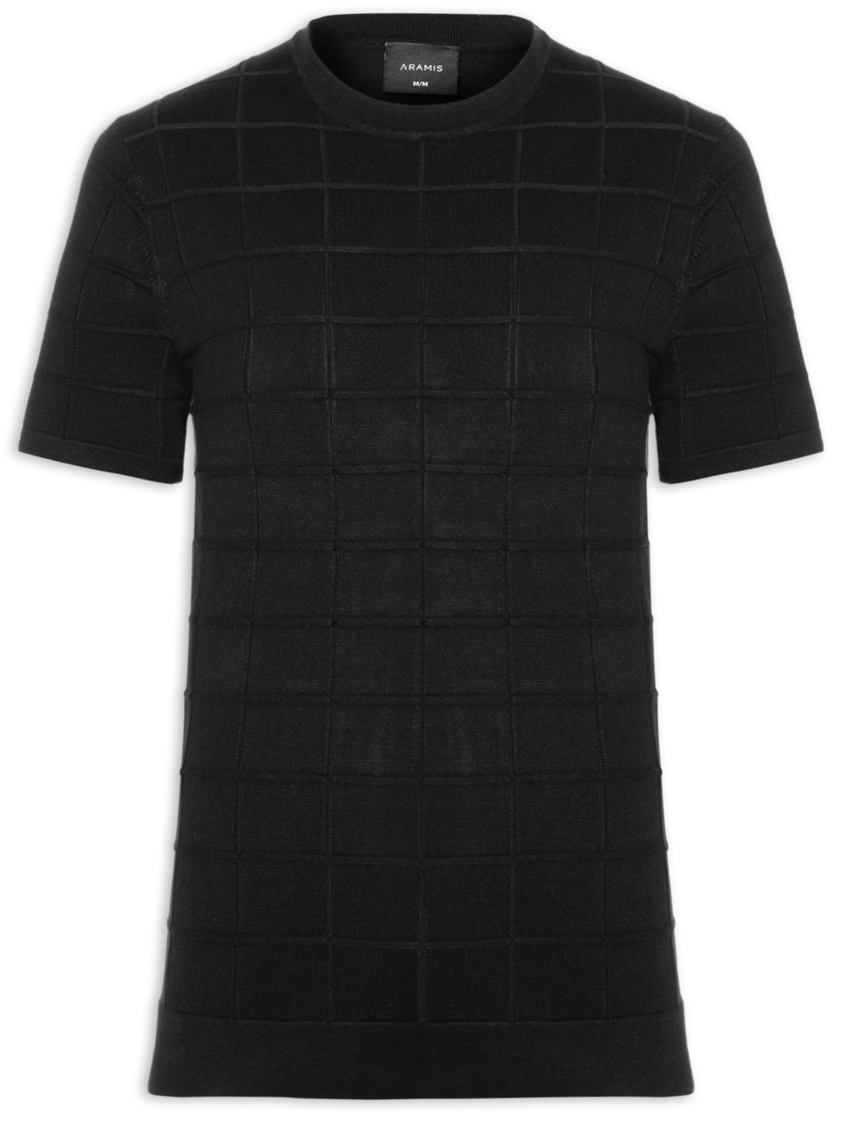 Camiseta Masculina Em Tricot Com Jacquard Quadriculado - Preto