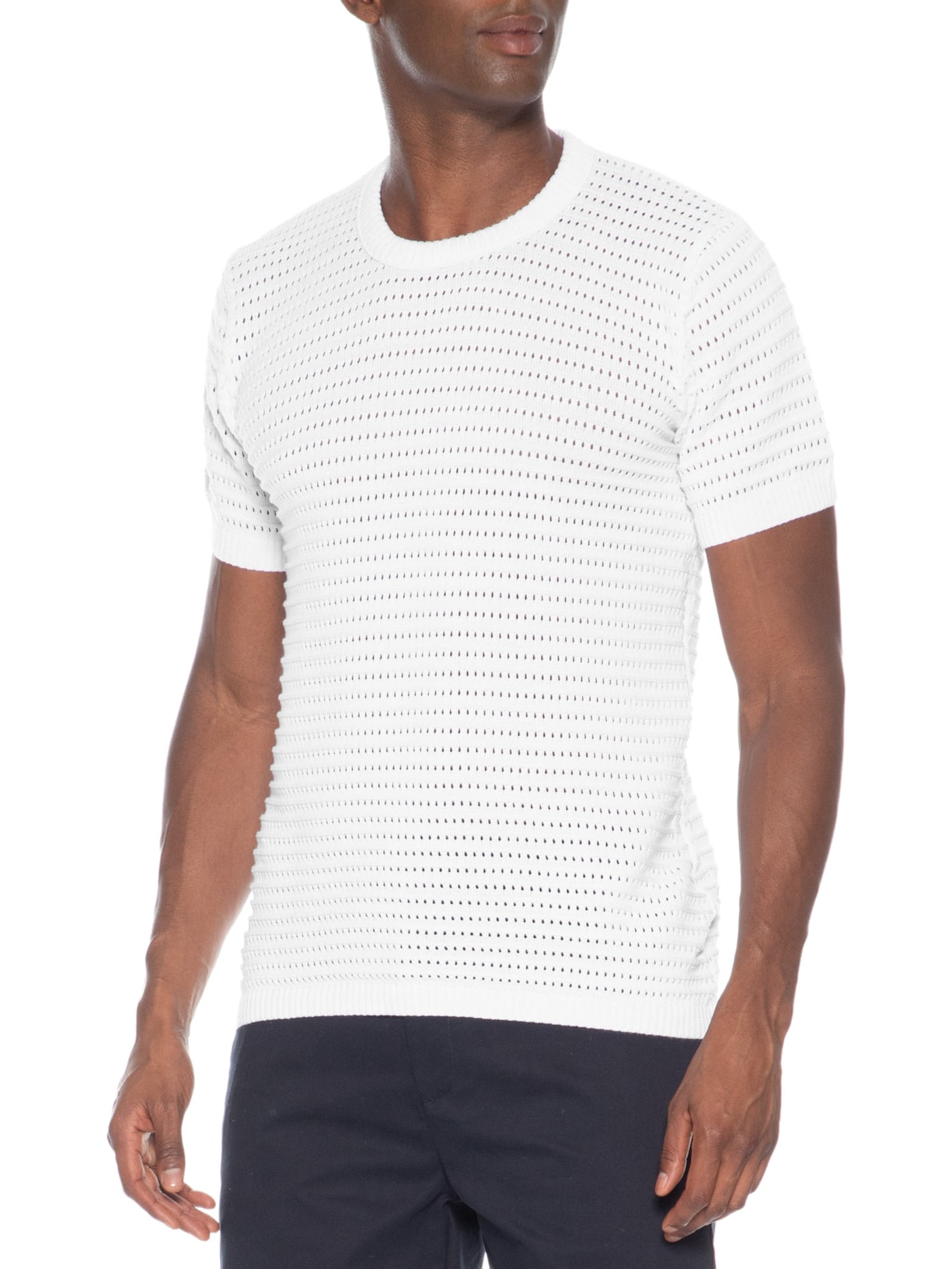 Camiseta Masculina Em Tricot Texturizada Branco Basiq Men