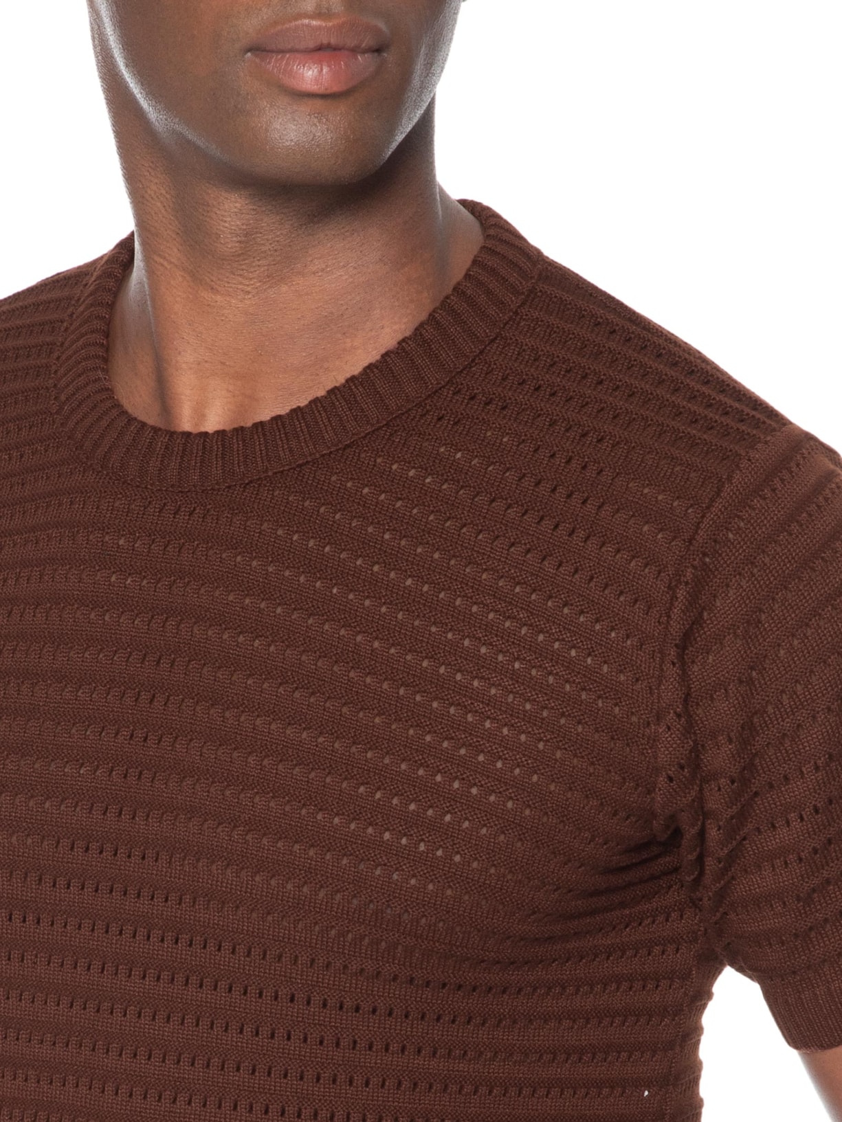 Camiseta Masculina Em Tricot Texturizada Marrom Basiq Men