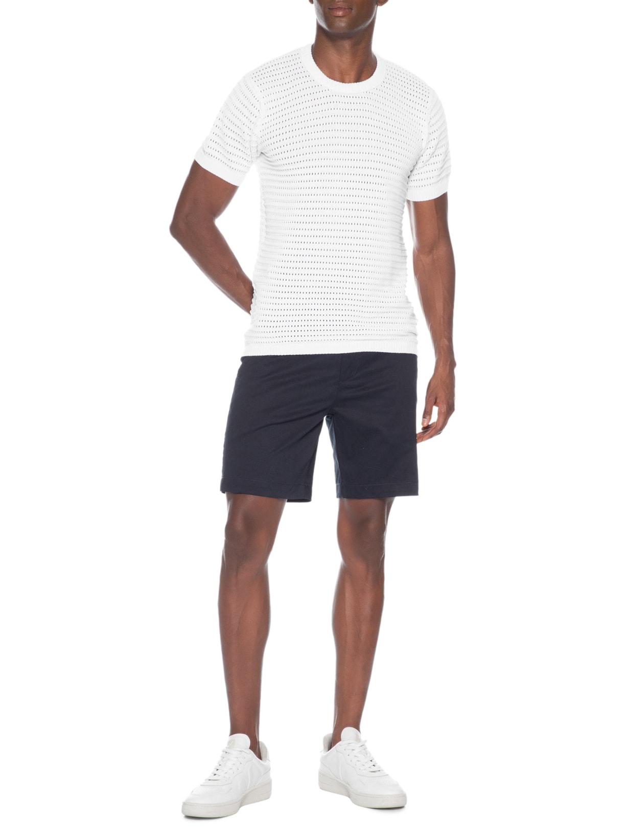 Camiseta Masculina Em Tricot Texturizada – Branco Basiq Men